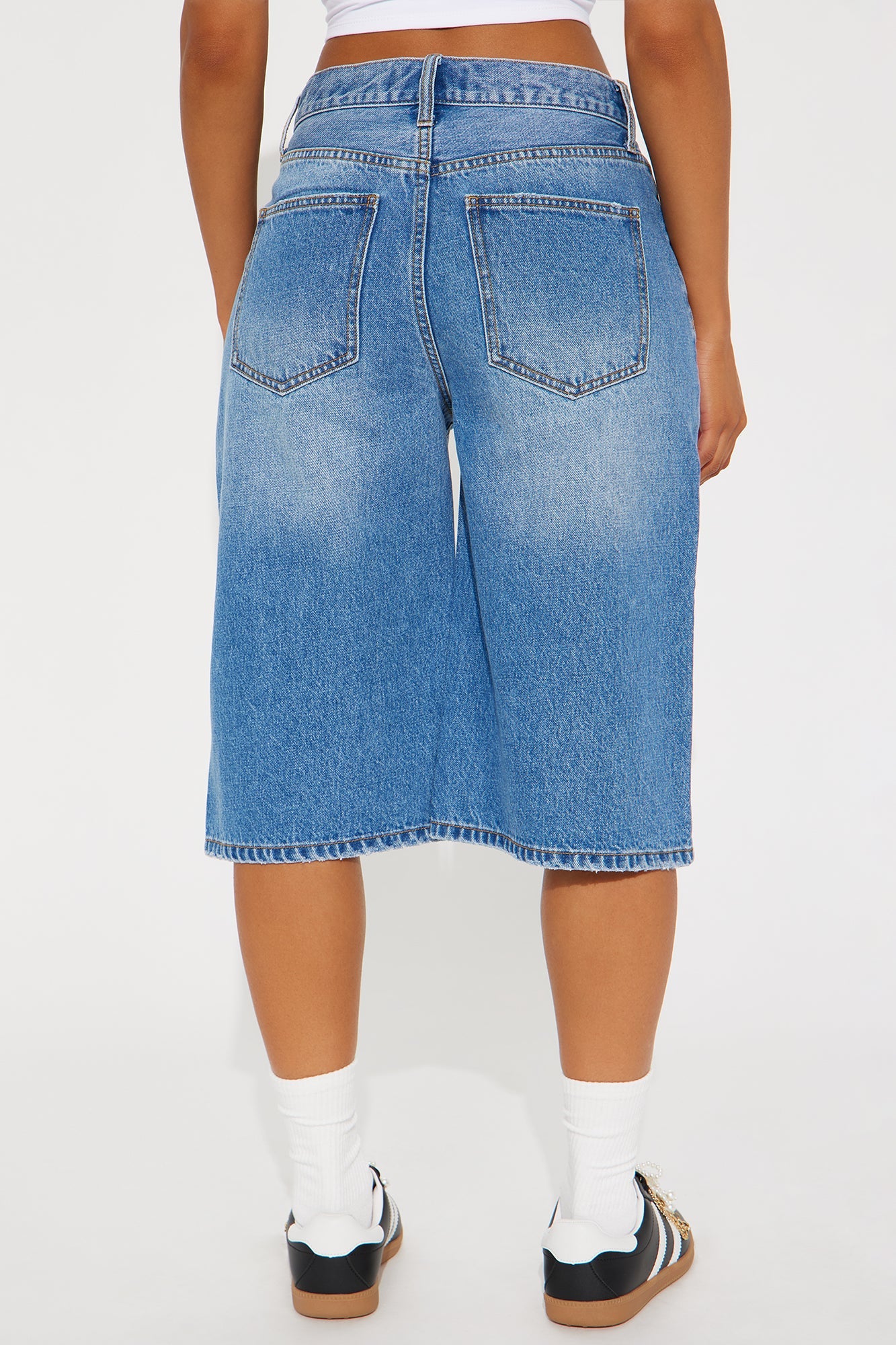 Take Whats Mine Crossover Denim Jorts - Medium Wash