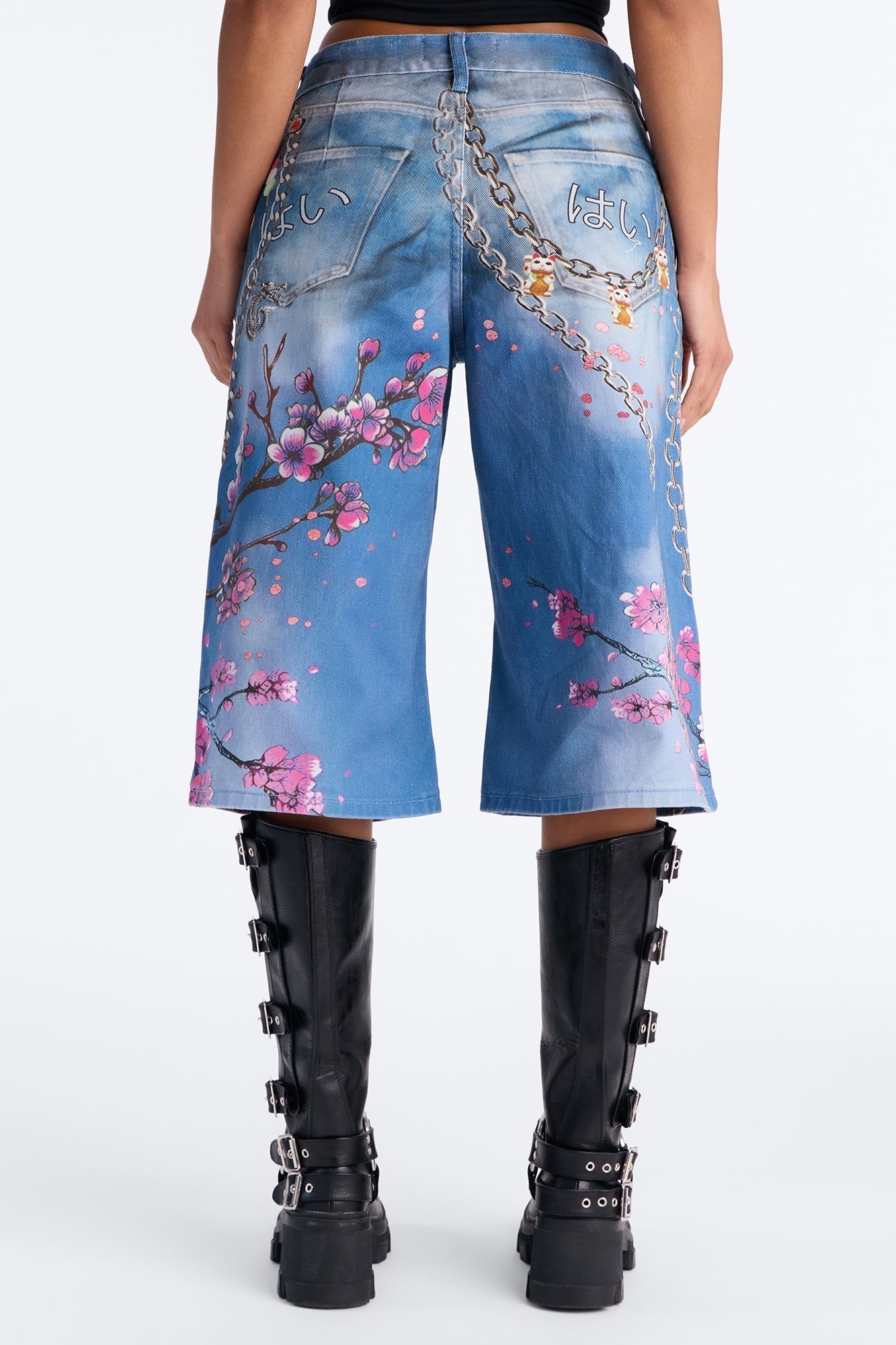 Shibuya Streets Printed Denim Jorts - Blue/combo