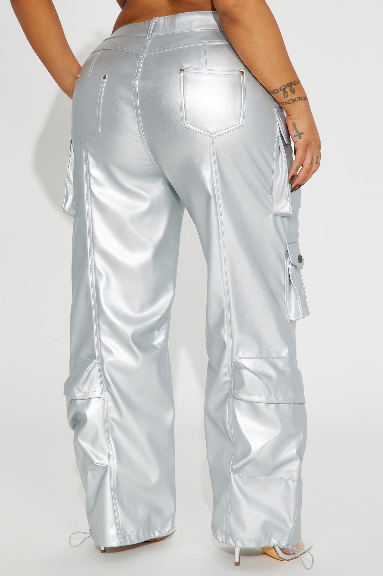 City Is Mine Faux Leather Cargo Pant - Silver