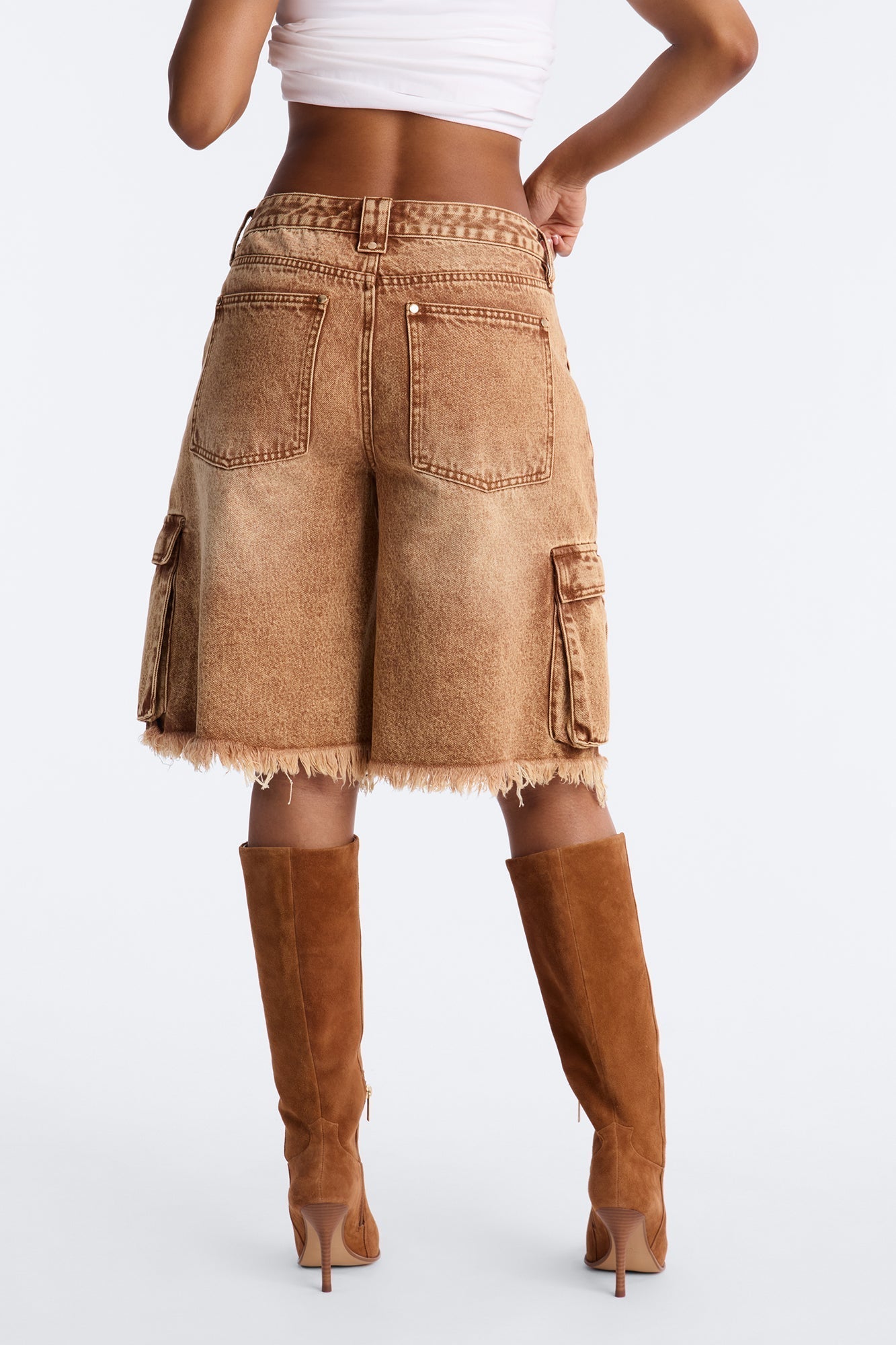 Austin Mid Rise Cargo Denim Jorts - Brown