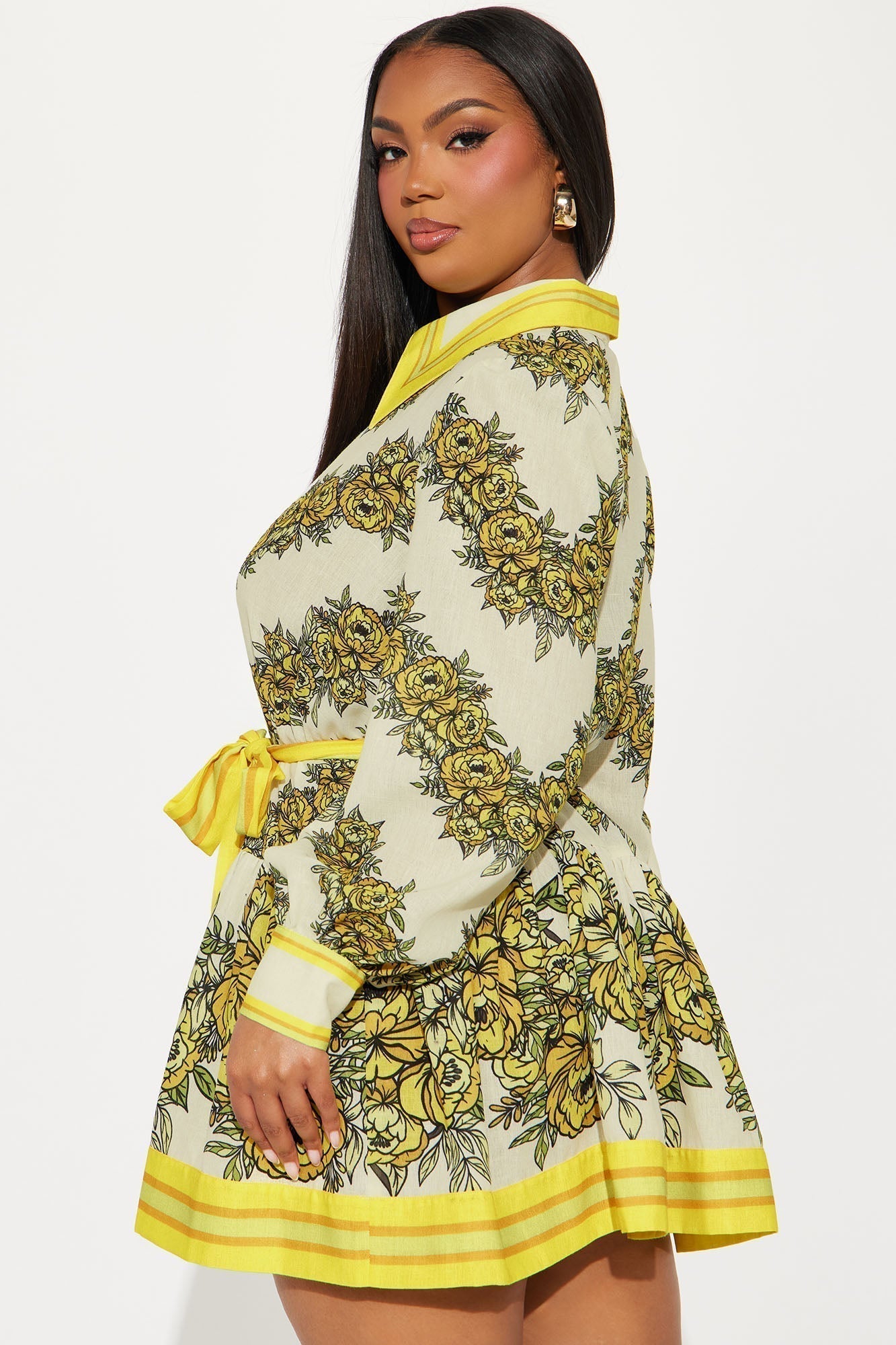 Garden Party Linen Mini Dress - Yellow/combo