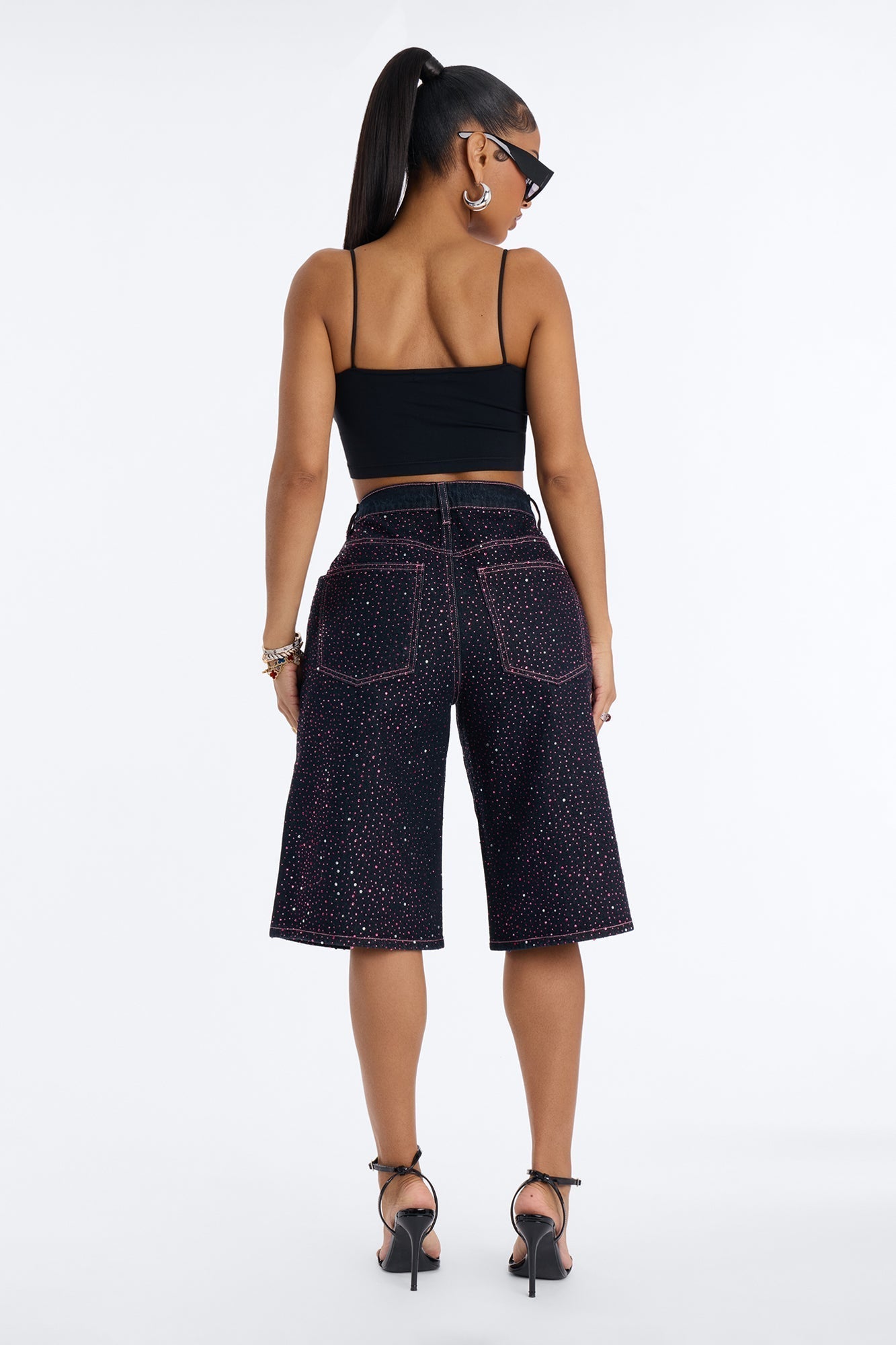 Premium Princess Rhinestone Denim Jorts - Dark Denim
