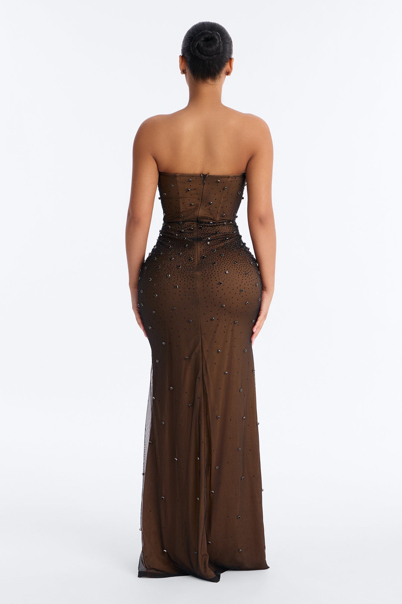 Zola Corset Rhinestone Mesh Gown - Black