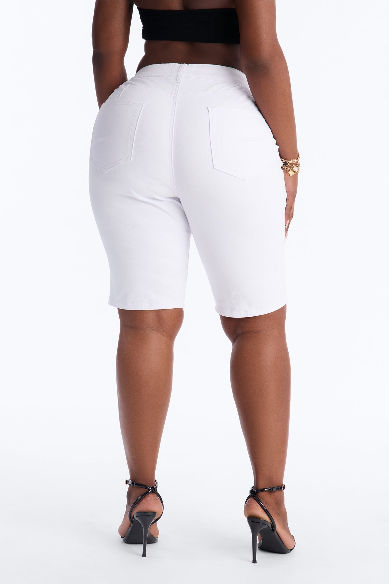 Tulsa Booty Lifting High Rise Stretch Denim Bermuda Shorts - White