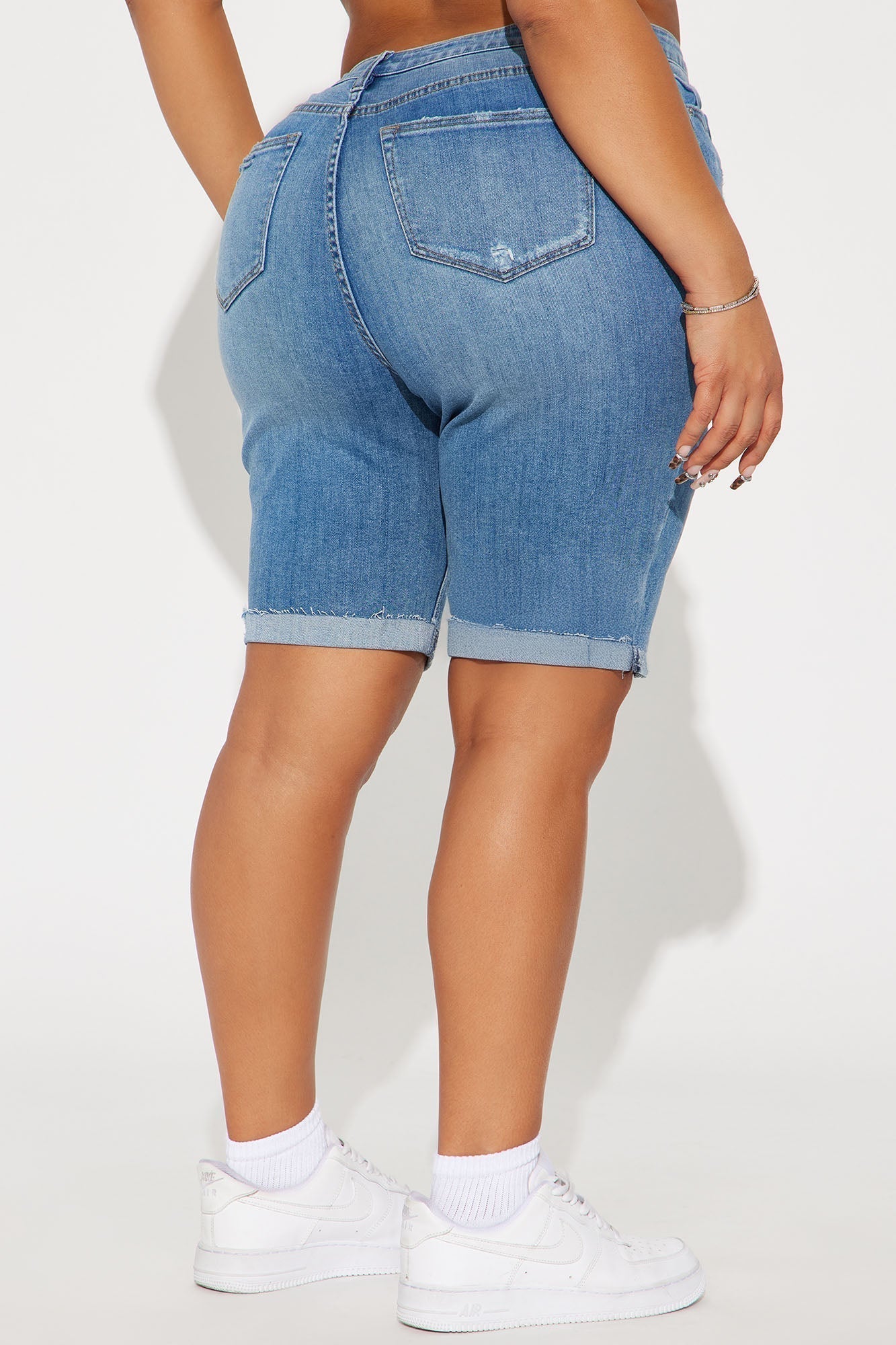 Almost There Stretch Denim Bermuda Shorts - Medium Wash