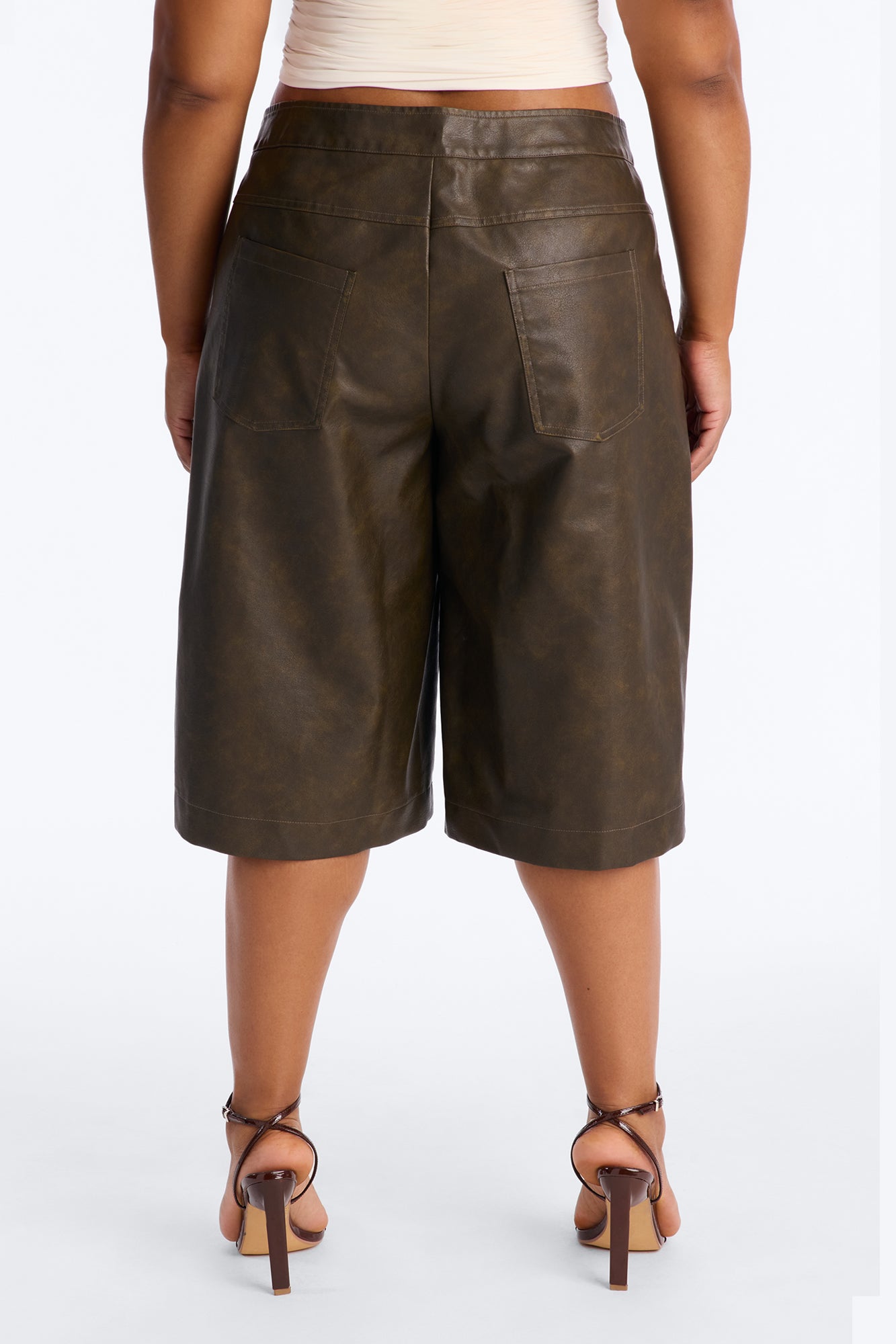 Somewhere In Brookyln Washed Faux Leather Bermuda Short 9.5″ - Brown