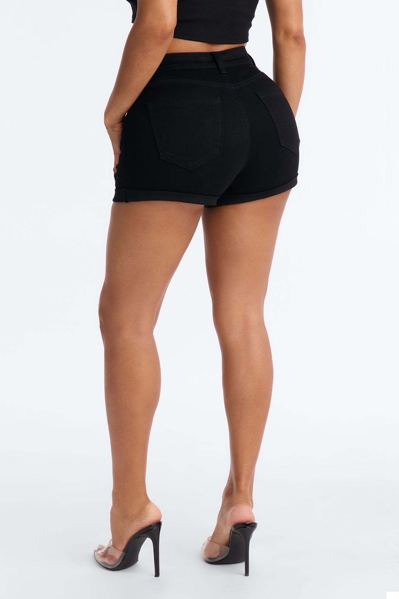 Seacliff High Rise Stretch Denim Shorts - Black