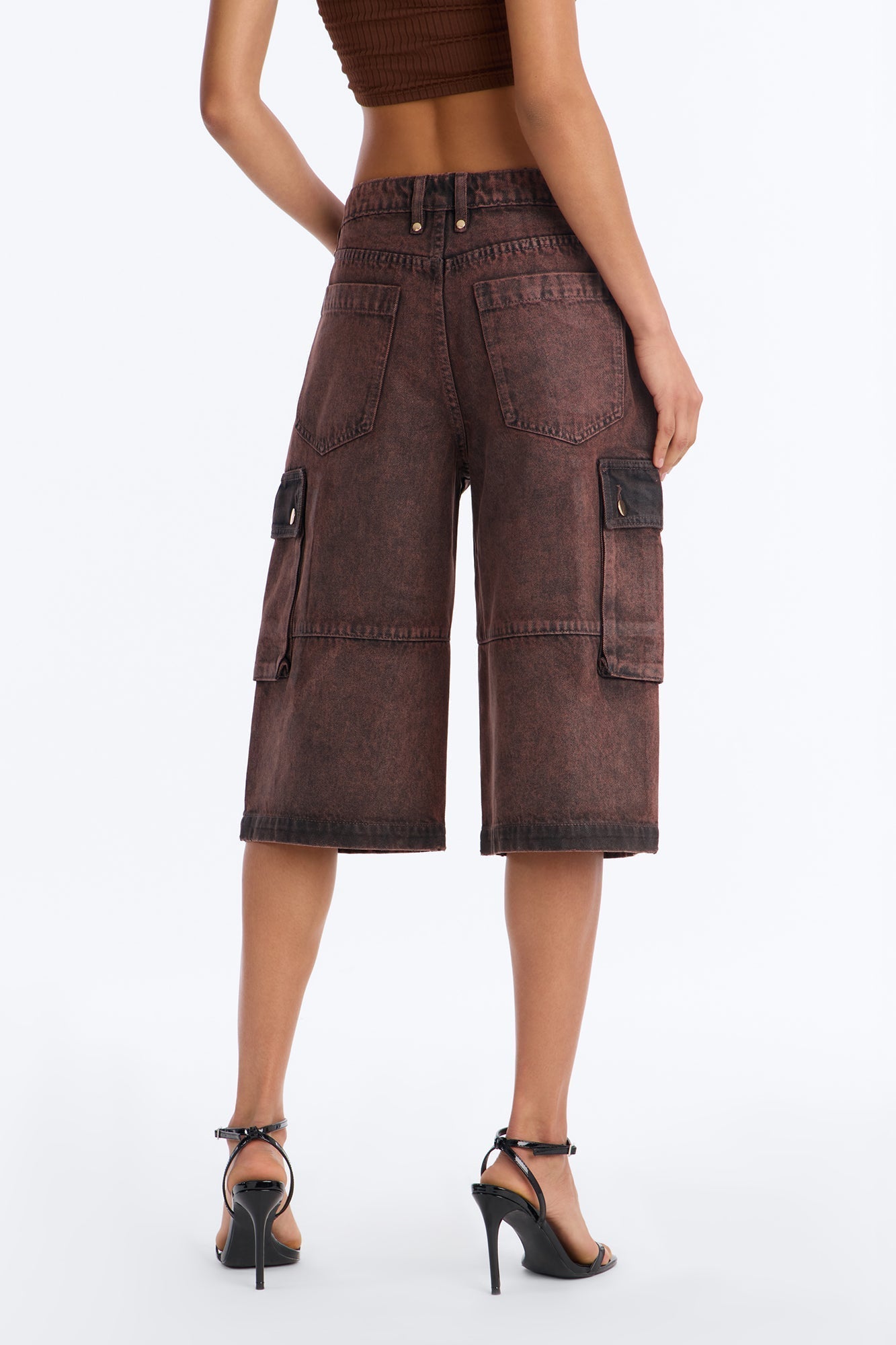 Group Seven Coated Denim Cargo Jorts - Brown