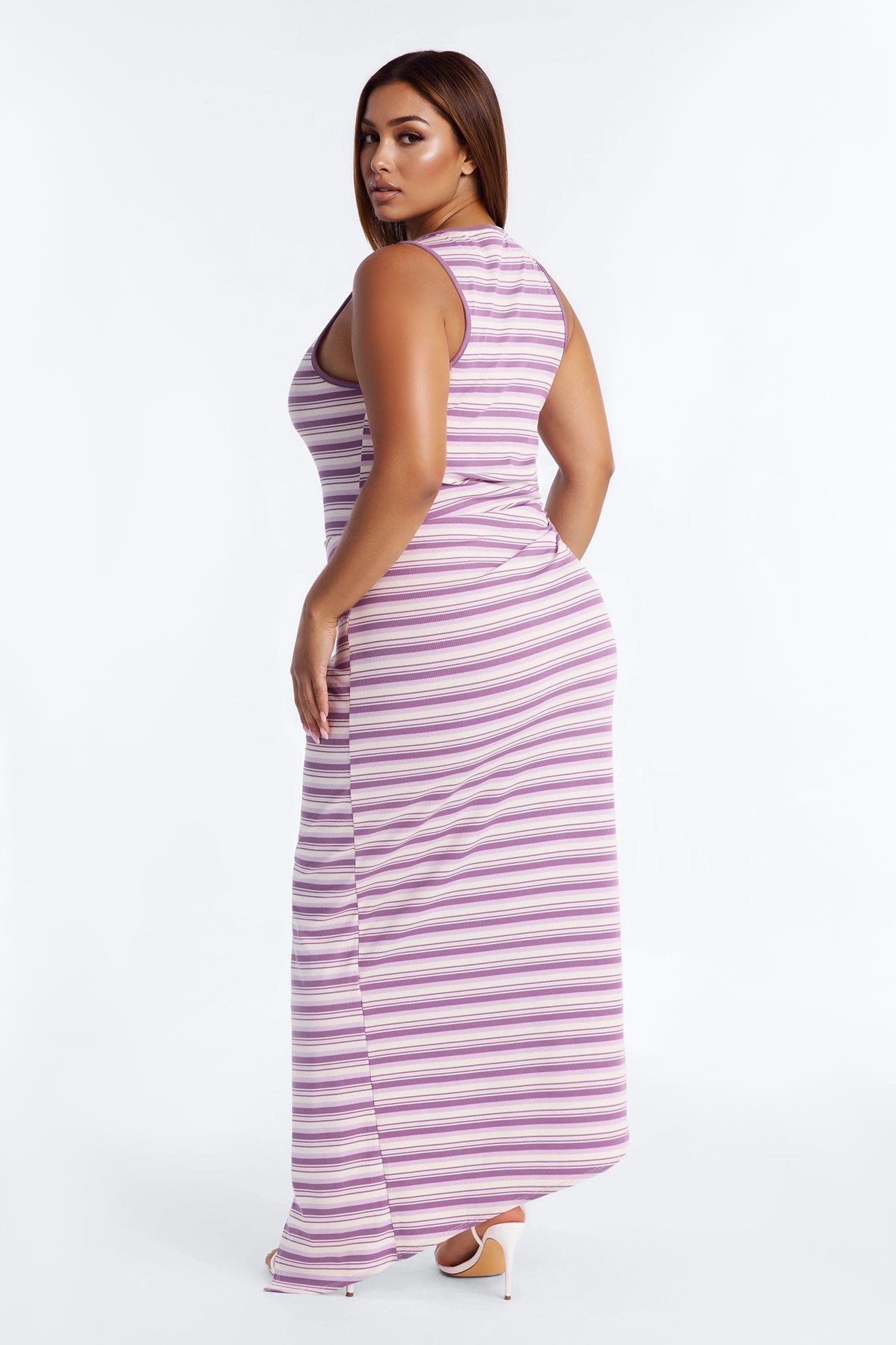 Rayna Striped Ribbed Maxi Dress - Purple