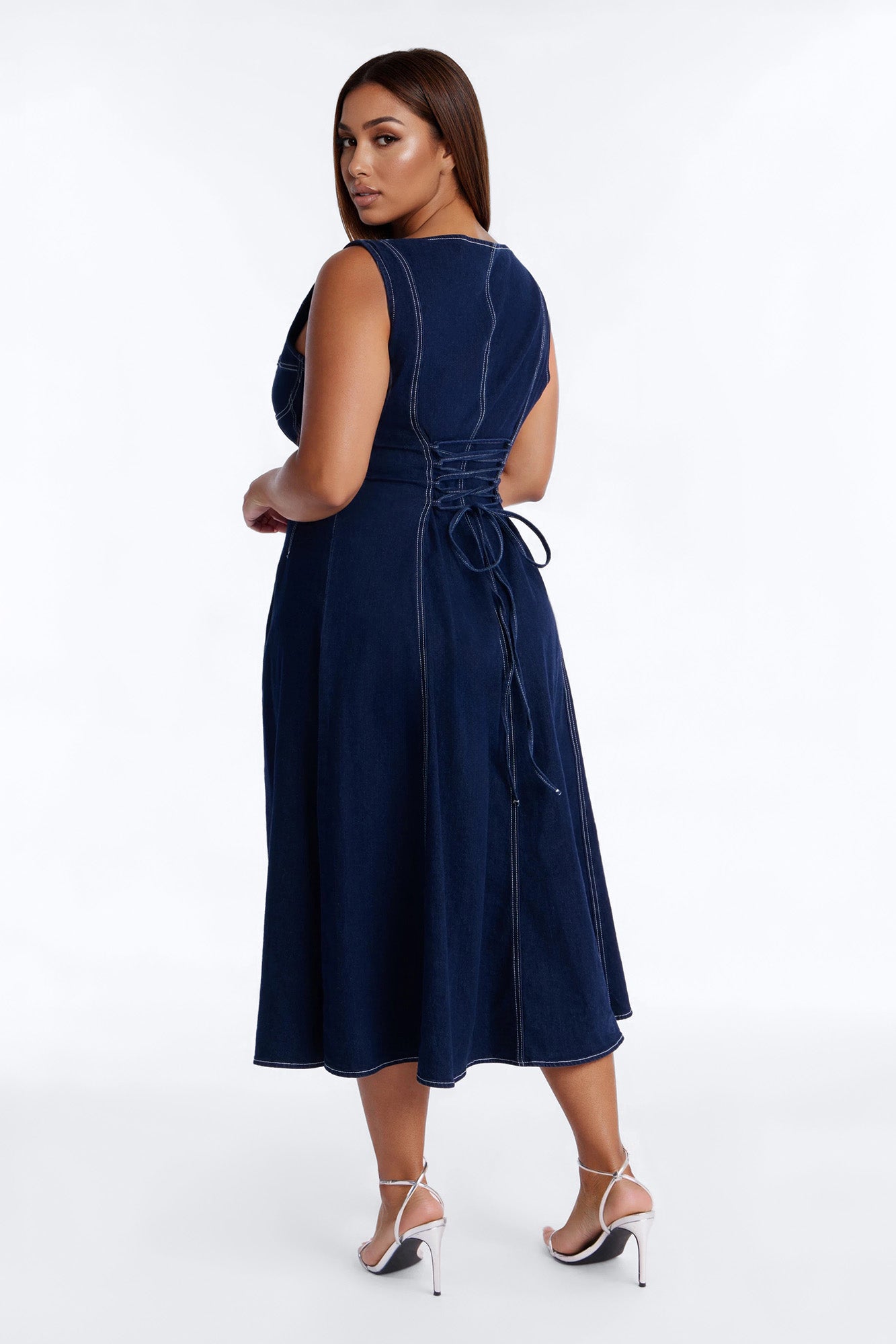 Maelyn Denim Midi Dress - Dark Wash