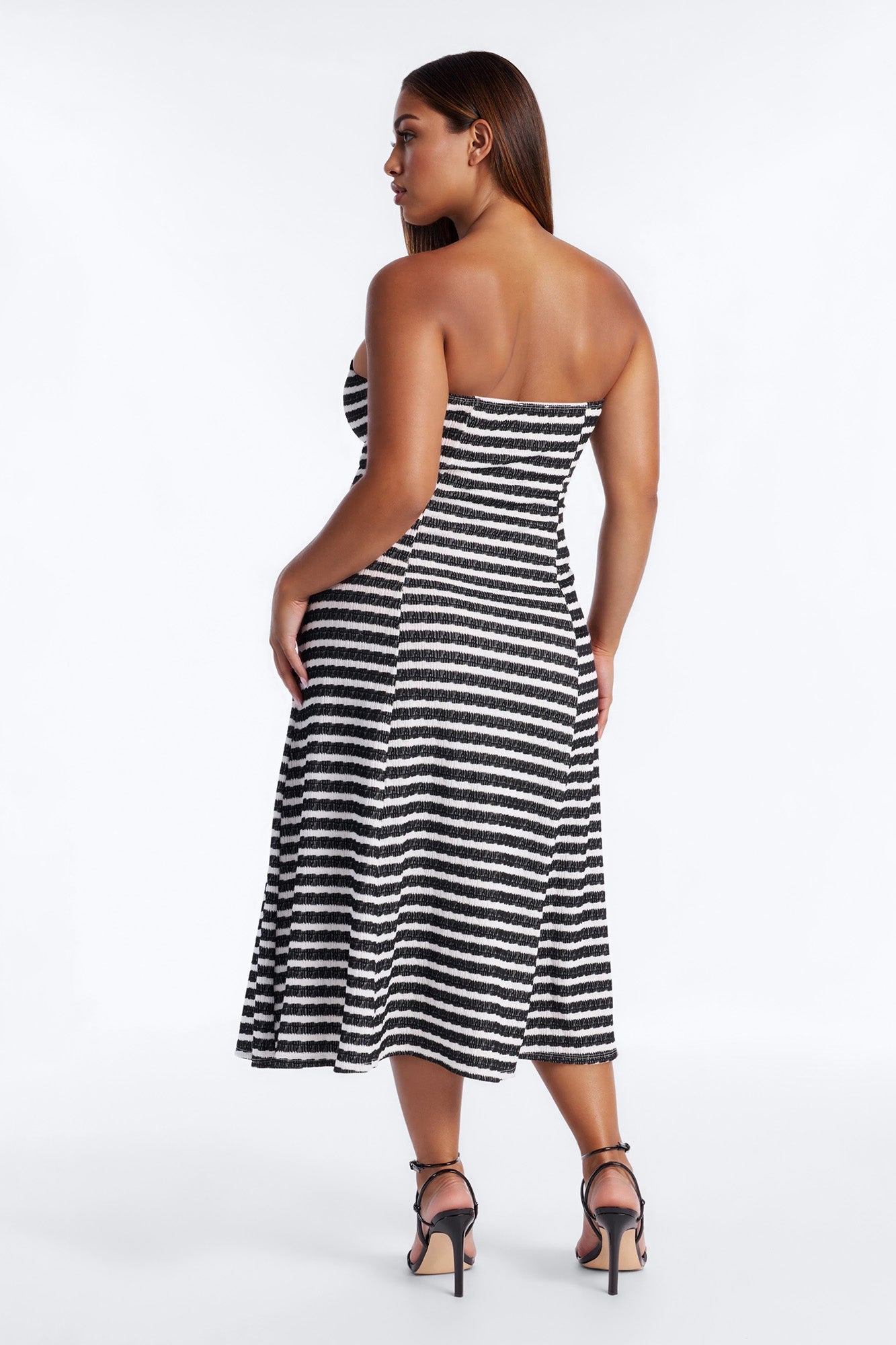 Celia Striped Textured Midi Dress - Black/White