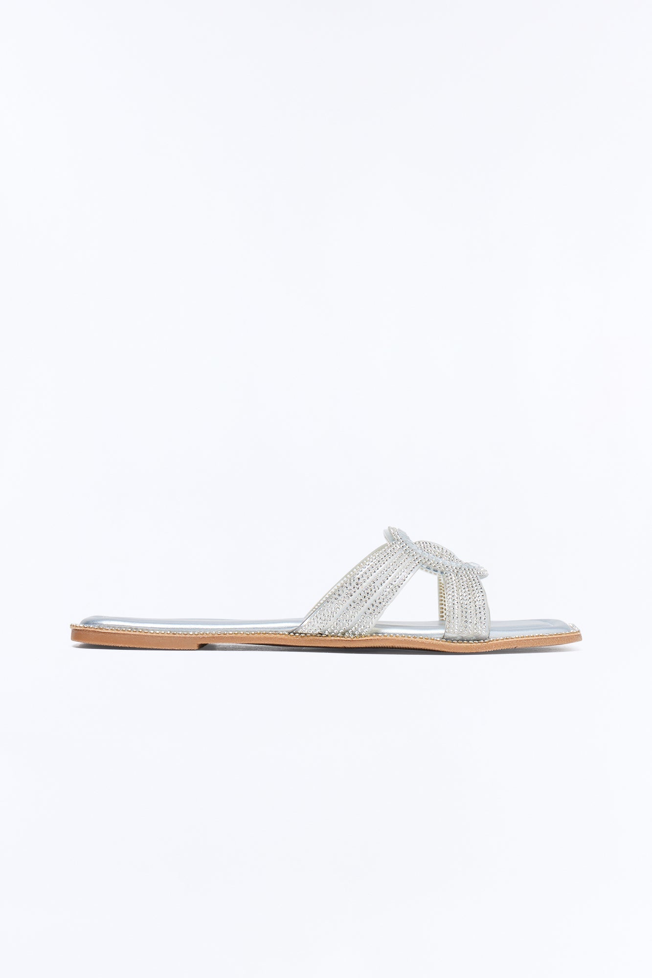 Alita Rhinestone Slip On Sandals - Silver