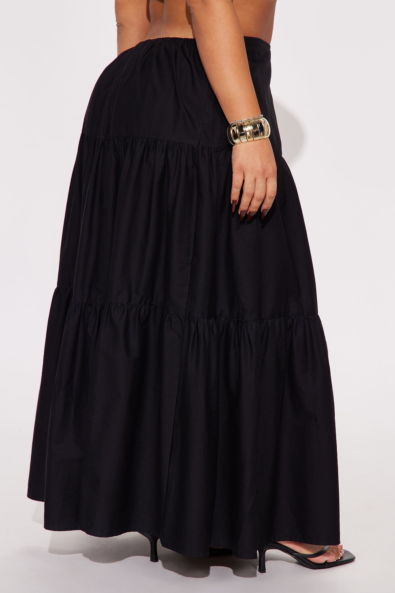 Zoey Poplin Tiered Maxi Skirt - Black