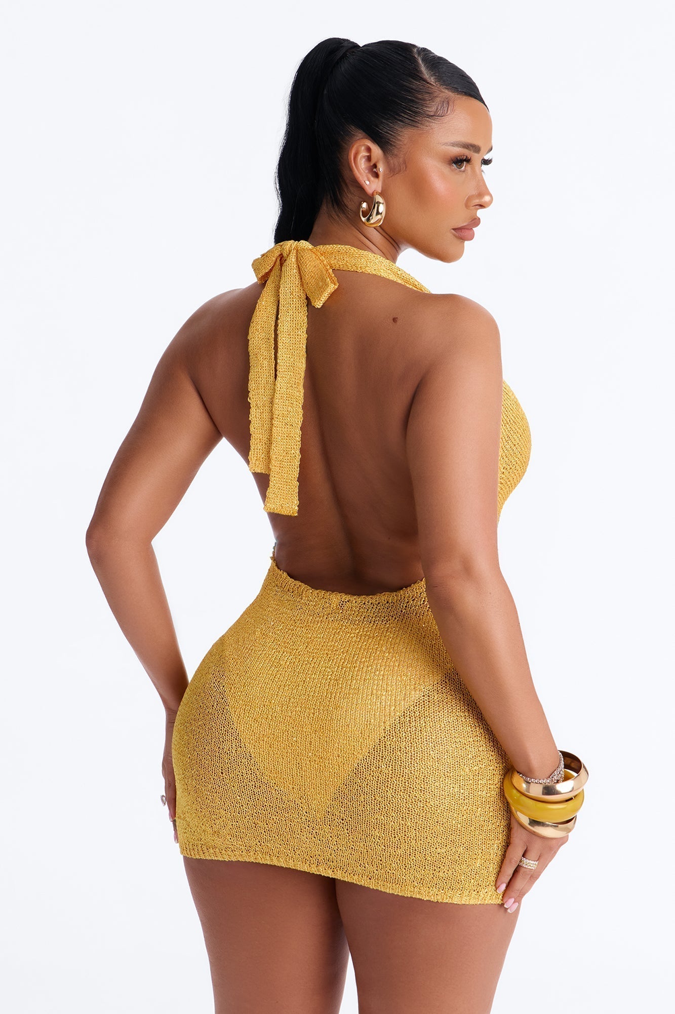 Tati Halter Crochet Mini Dress - Yellow