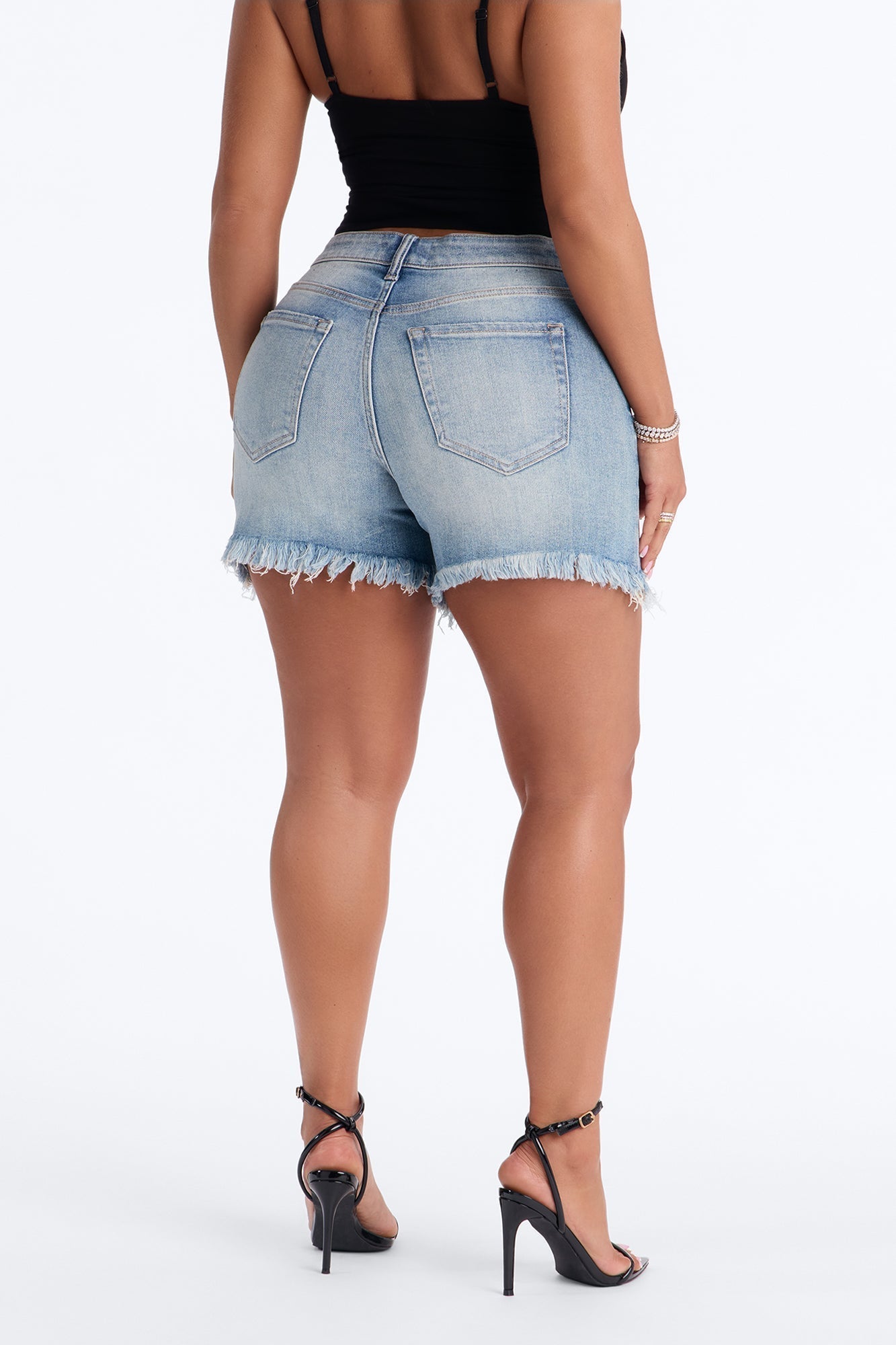 Easy Days Cut Off Ripped Stretch Denim Shorts - Medium Wash