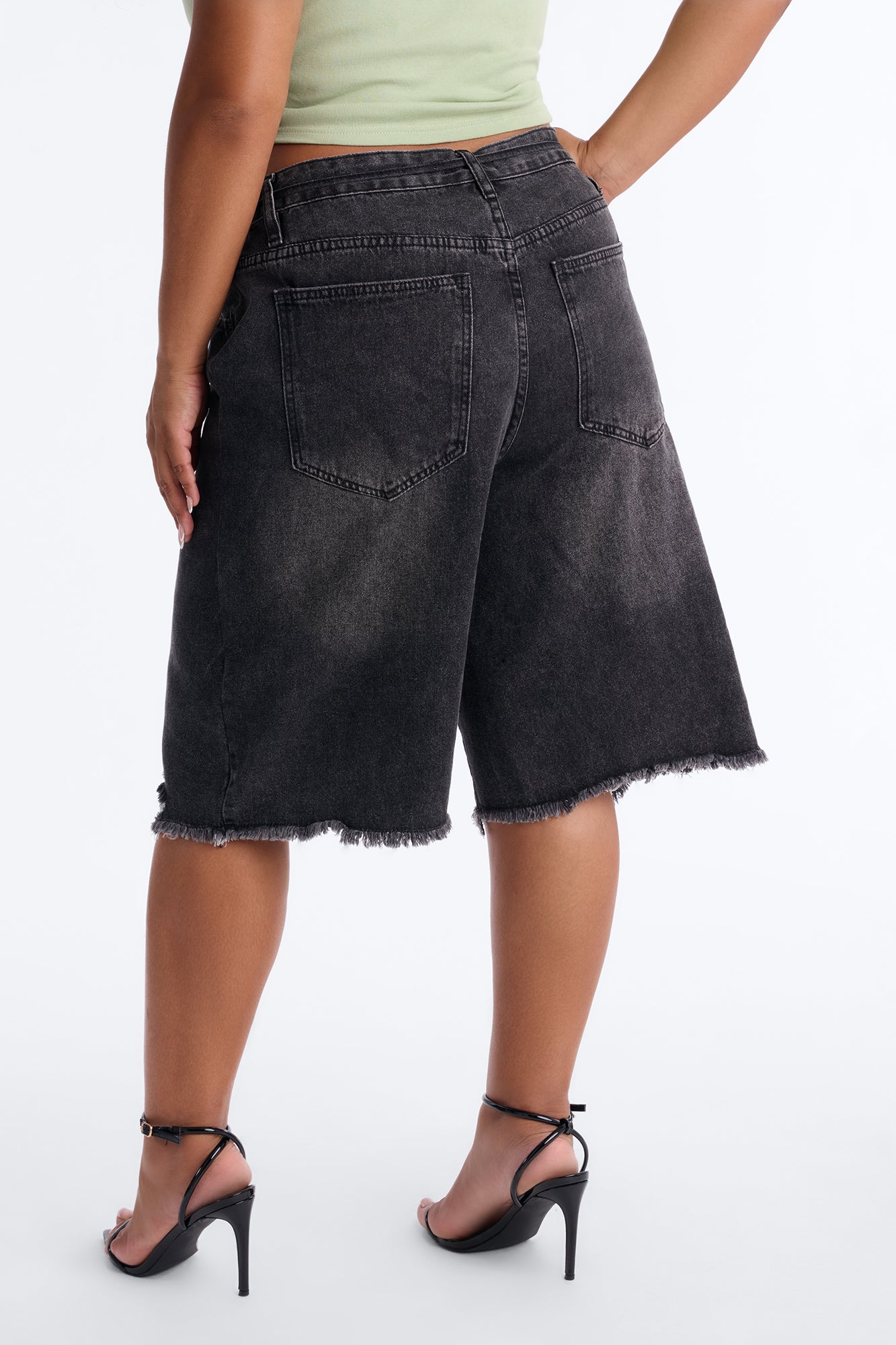 Ludlow Tie Waist Ripped Denim Jorts - Black Wash
