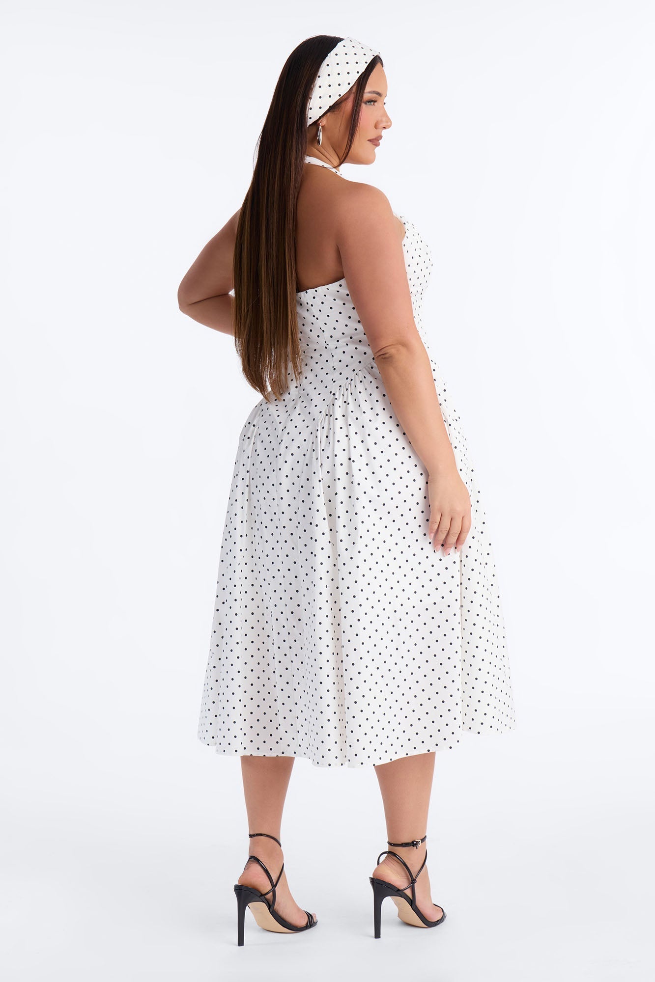 Mara Corset Polka Dot Midi Dress - White/Black