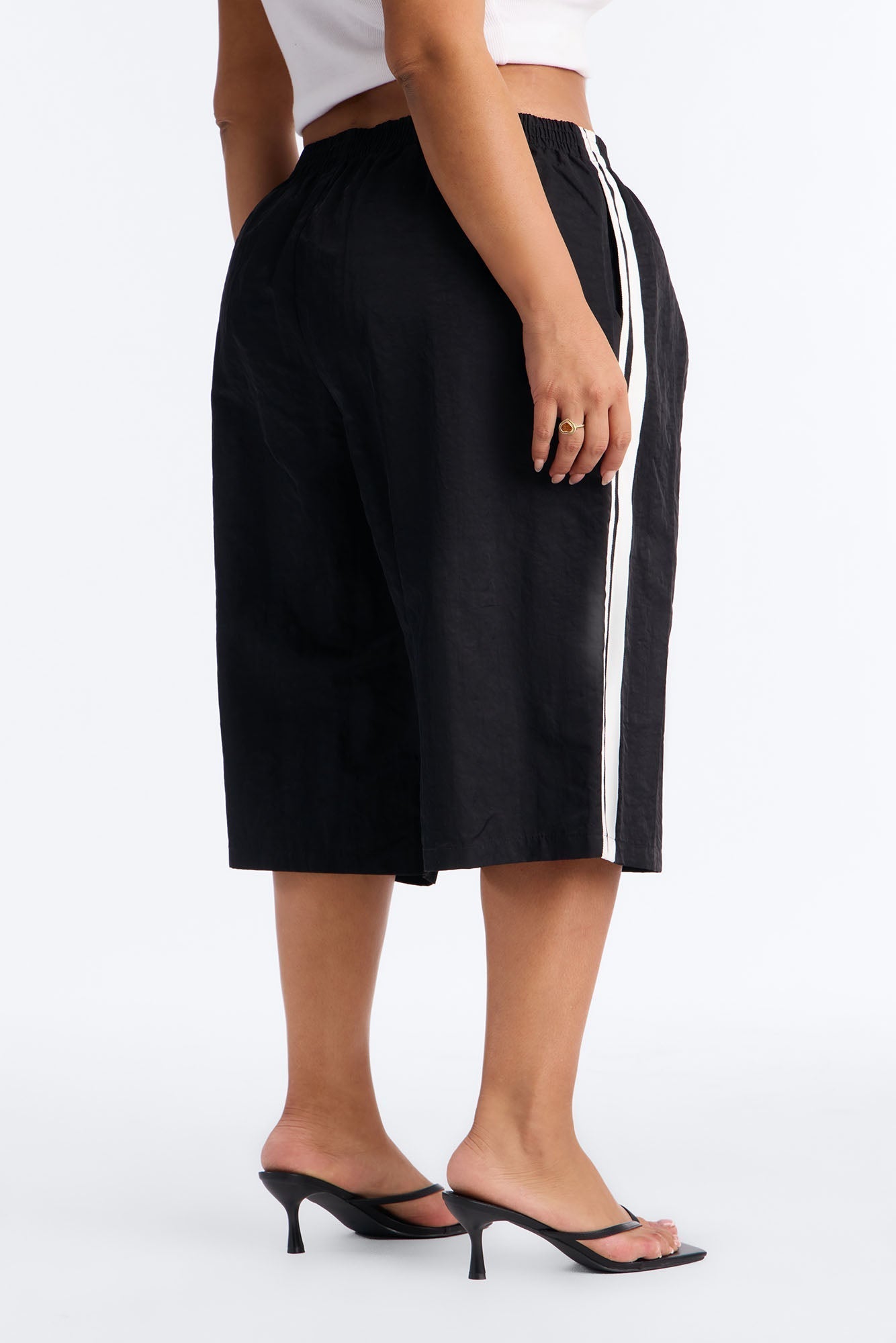 Can't Keep Up Striped Bermuda Track Short - Black/White