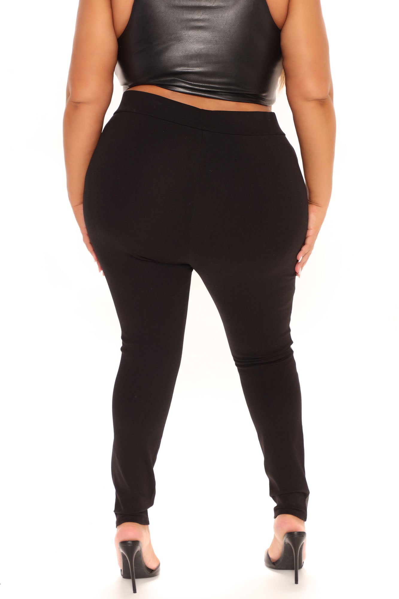 Hint Of Faux Leather Contrast Leggings - Black