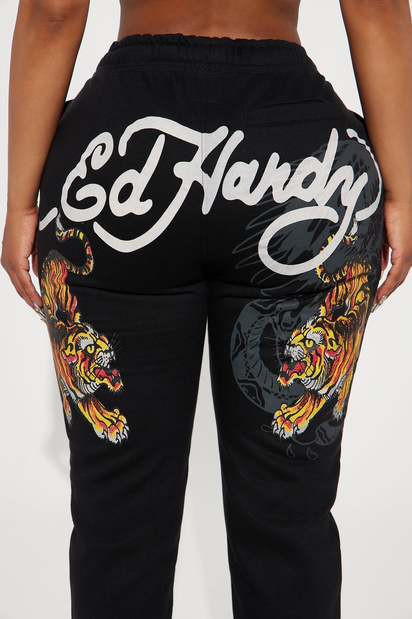 Ed Hardy Crawling Tigers Wide Leg Pant - Black