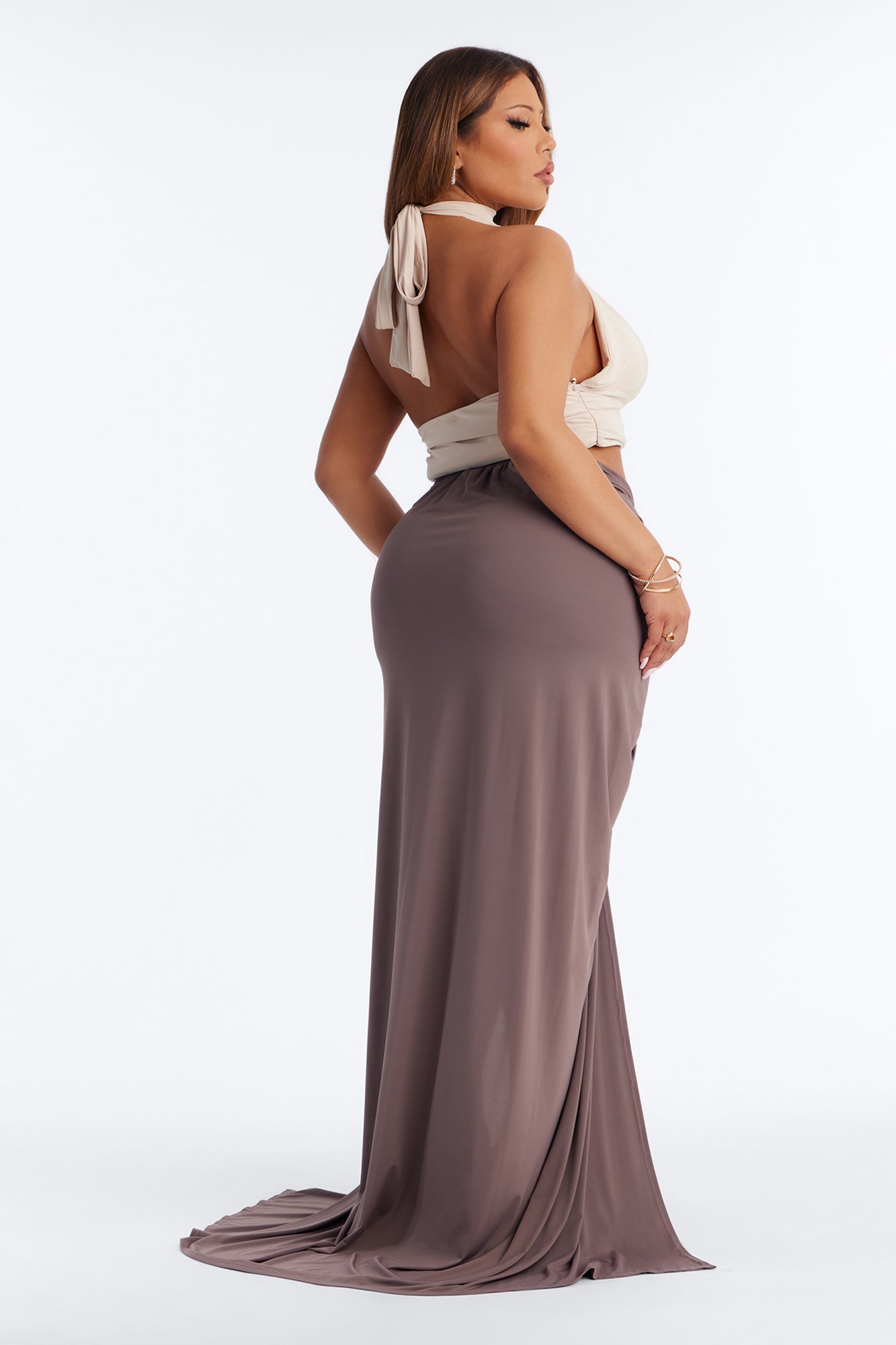 Sarabella Ruched High Slit Maxi Skirt - Mauve