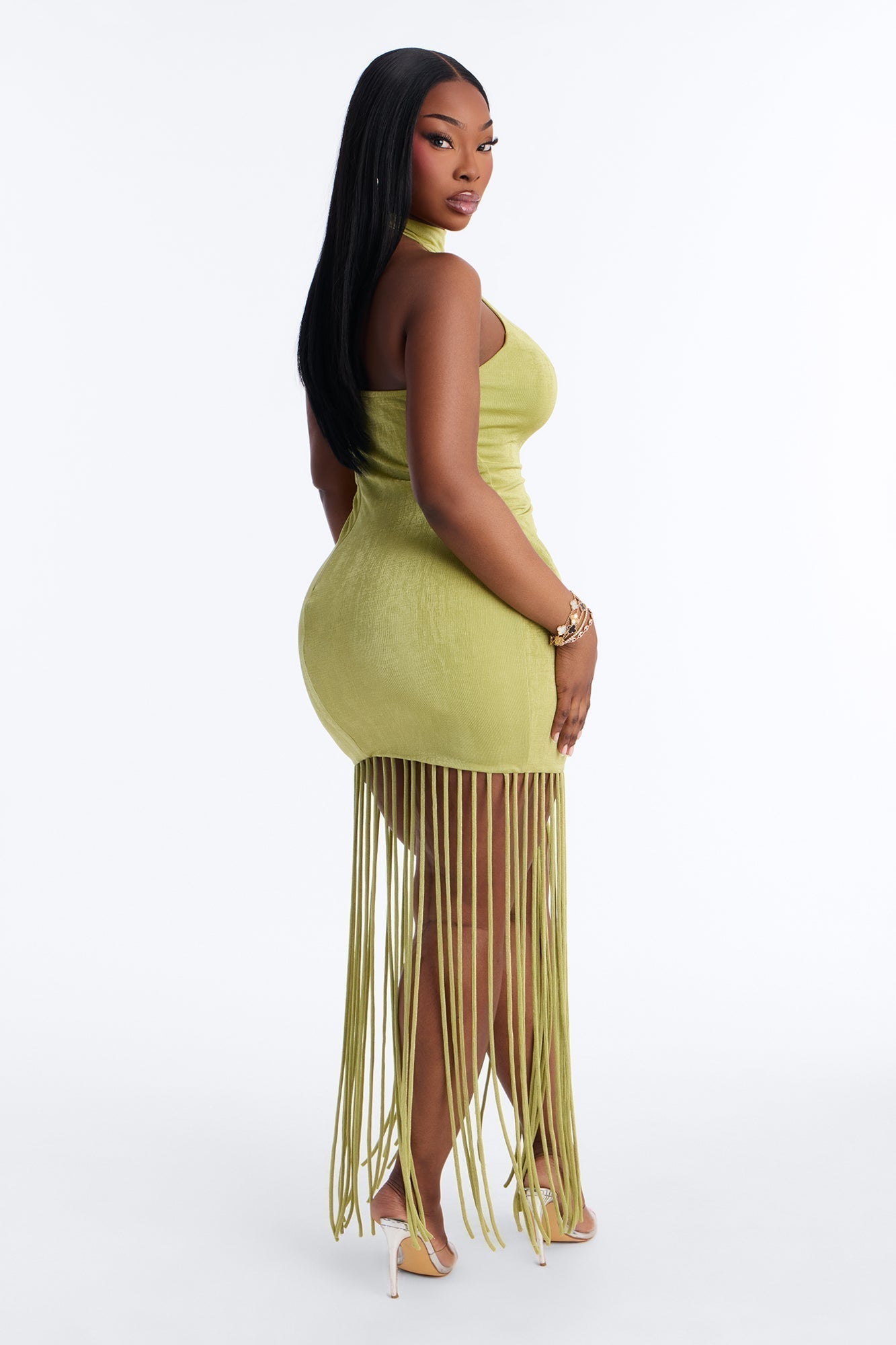 Rosalie Fringe Trim Maxi Dress - Chartreuse