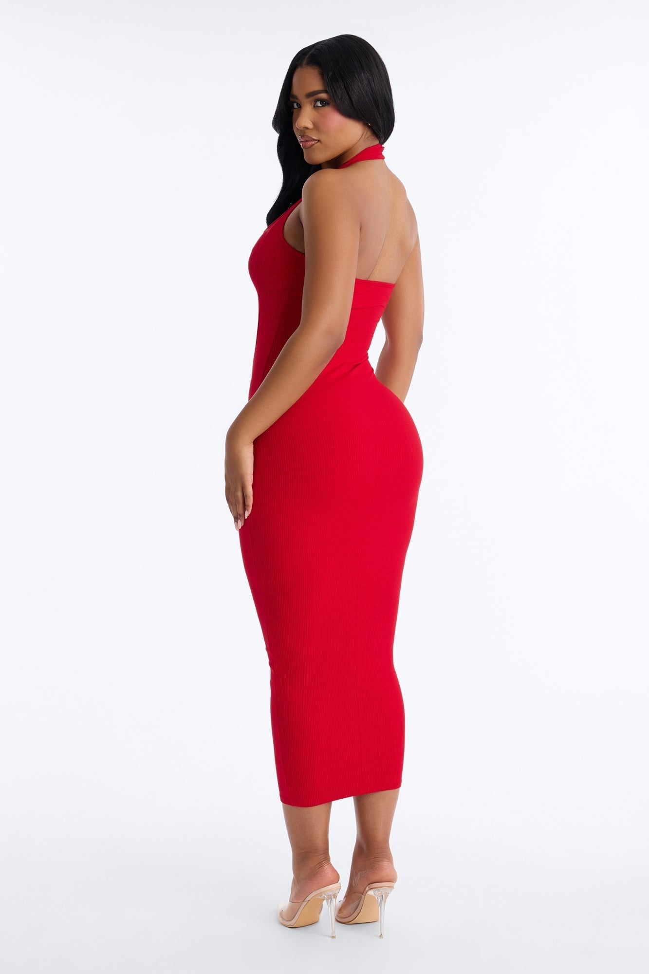 Natalia Halter Snatched Maxi Dress - Red