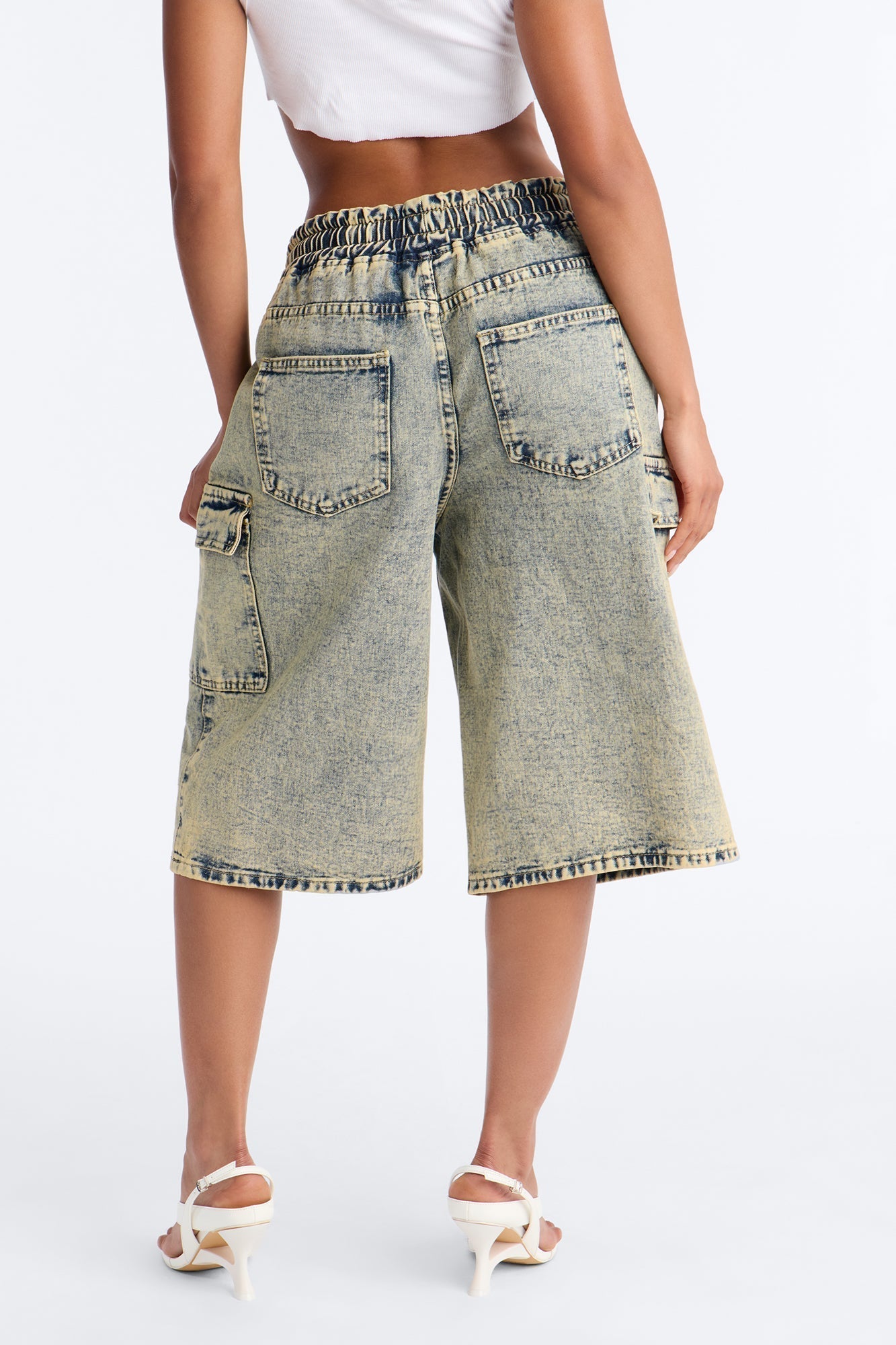 Side Hustles Cargo Denim Jorts - Acid Wash Black