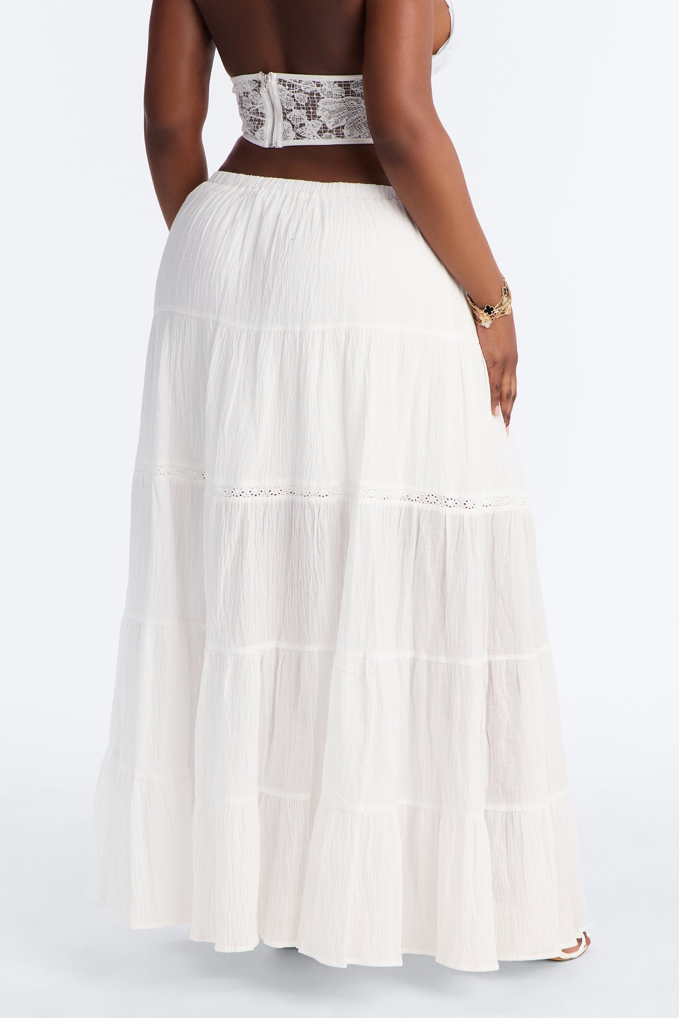 Bohemian Bliss Tiered Gauze Maxi Skirt - White