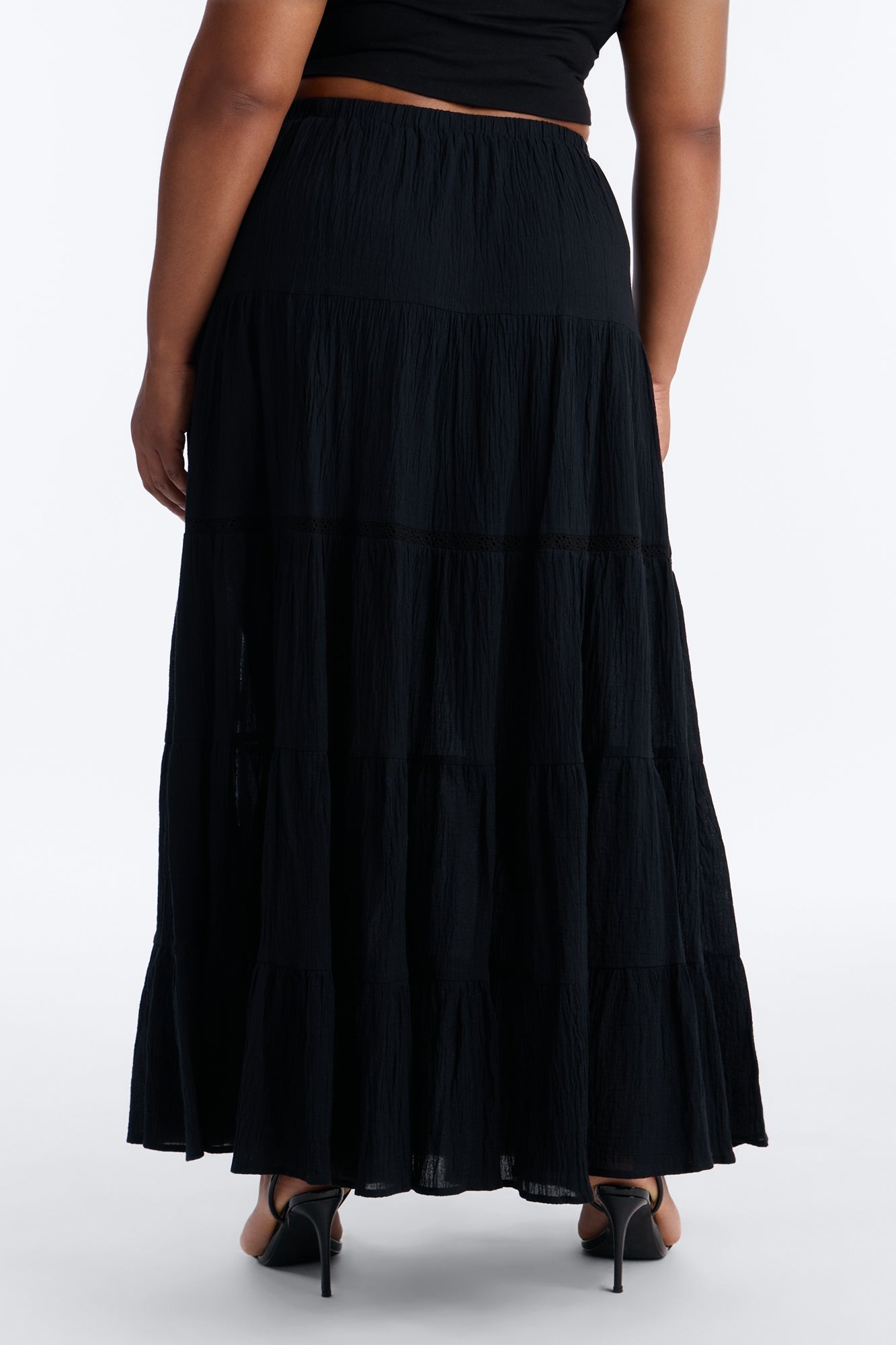 Bohemian Bliss Tiered Gauze Maxi Skirt - Black