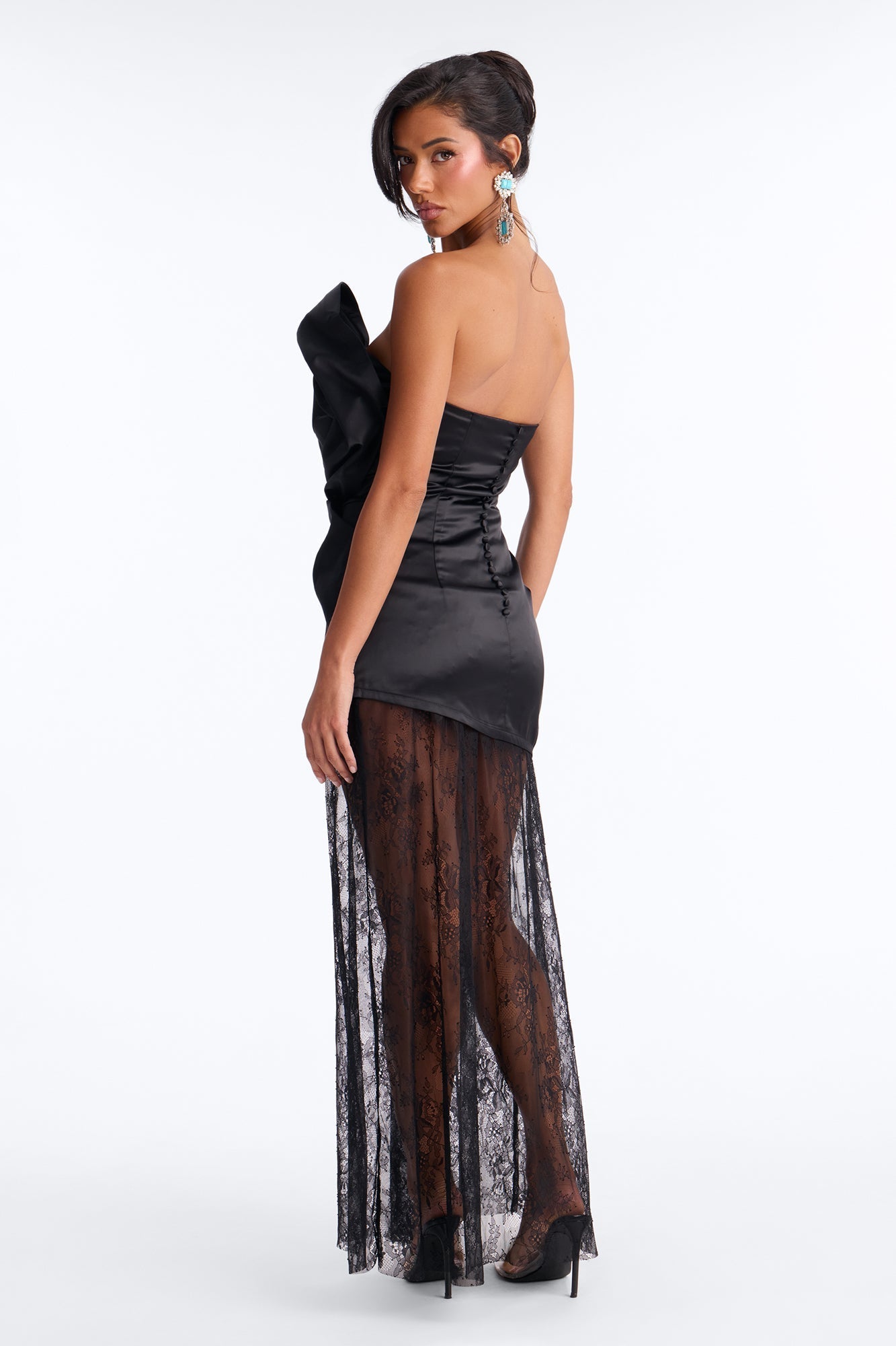 Gala Couture Sheer Lace Maxi Dress - Black