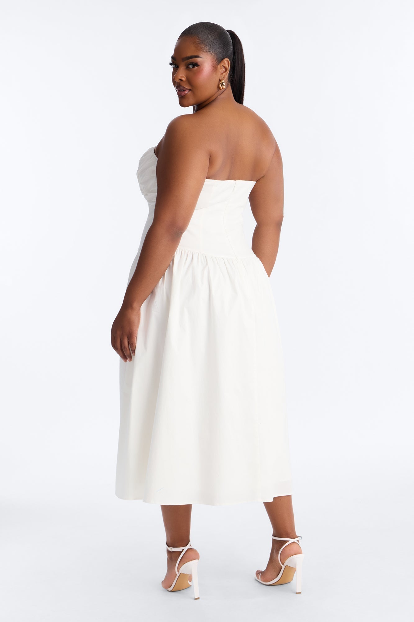 Jana Strapless Pleated Midi Dress - White