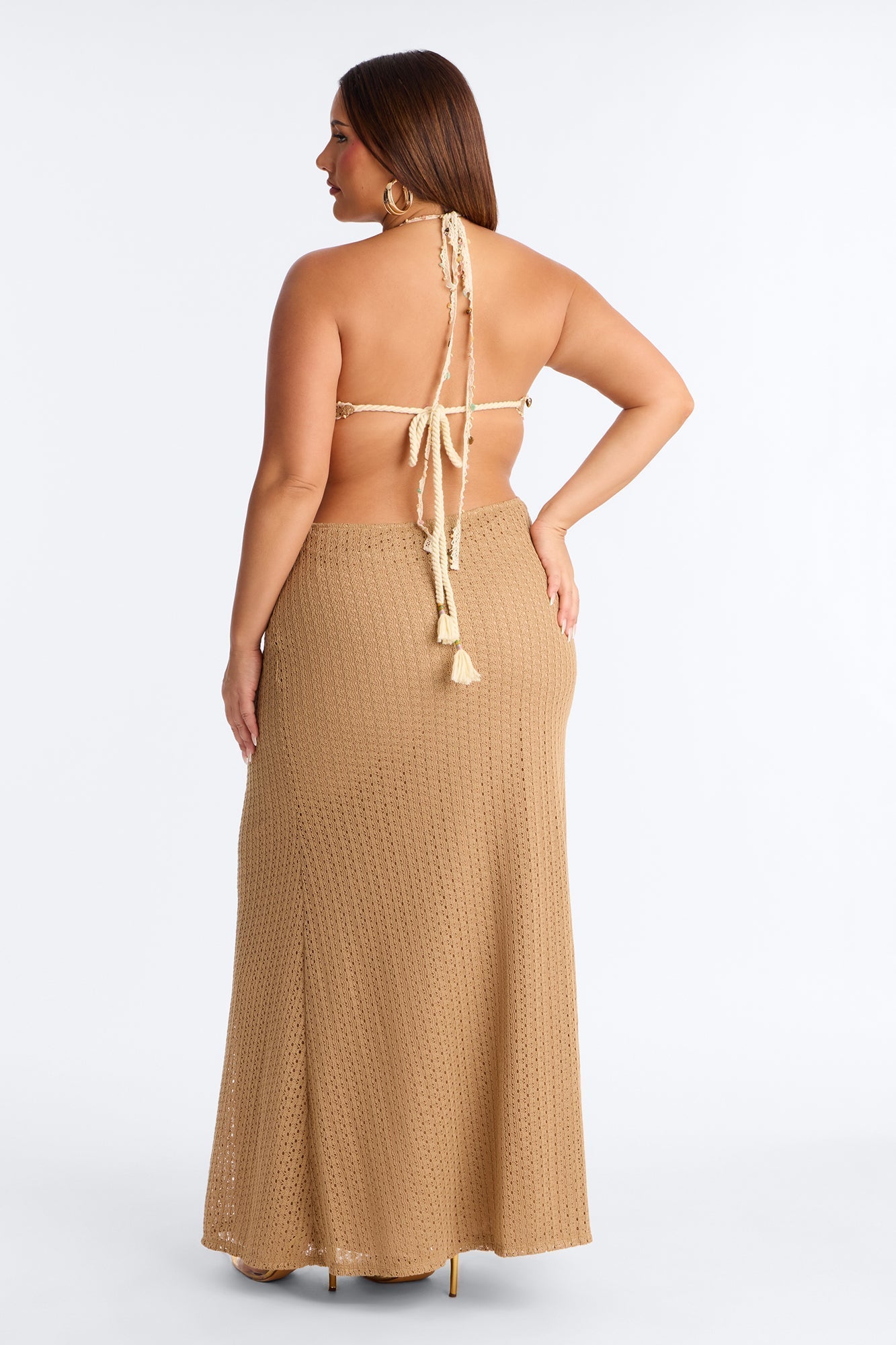 Remi Backless Crochet Maxi Dress - Mocha