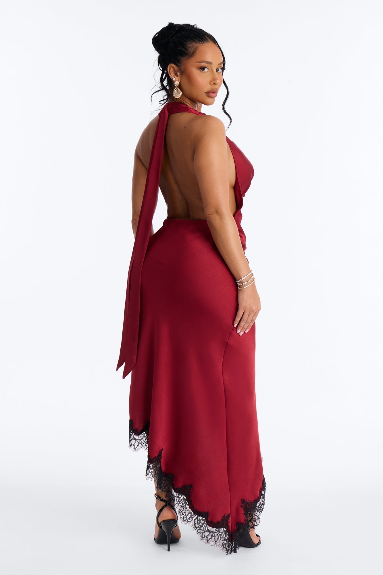 Riley Asymmetrical Satin Maxi Dress - Marsala
