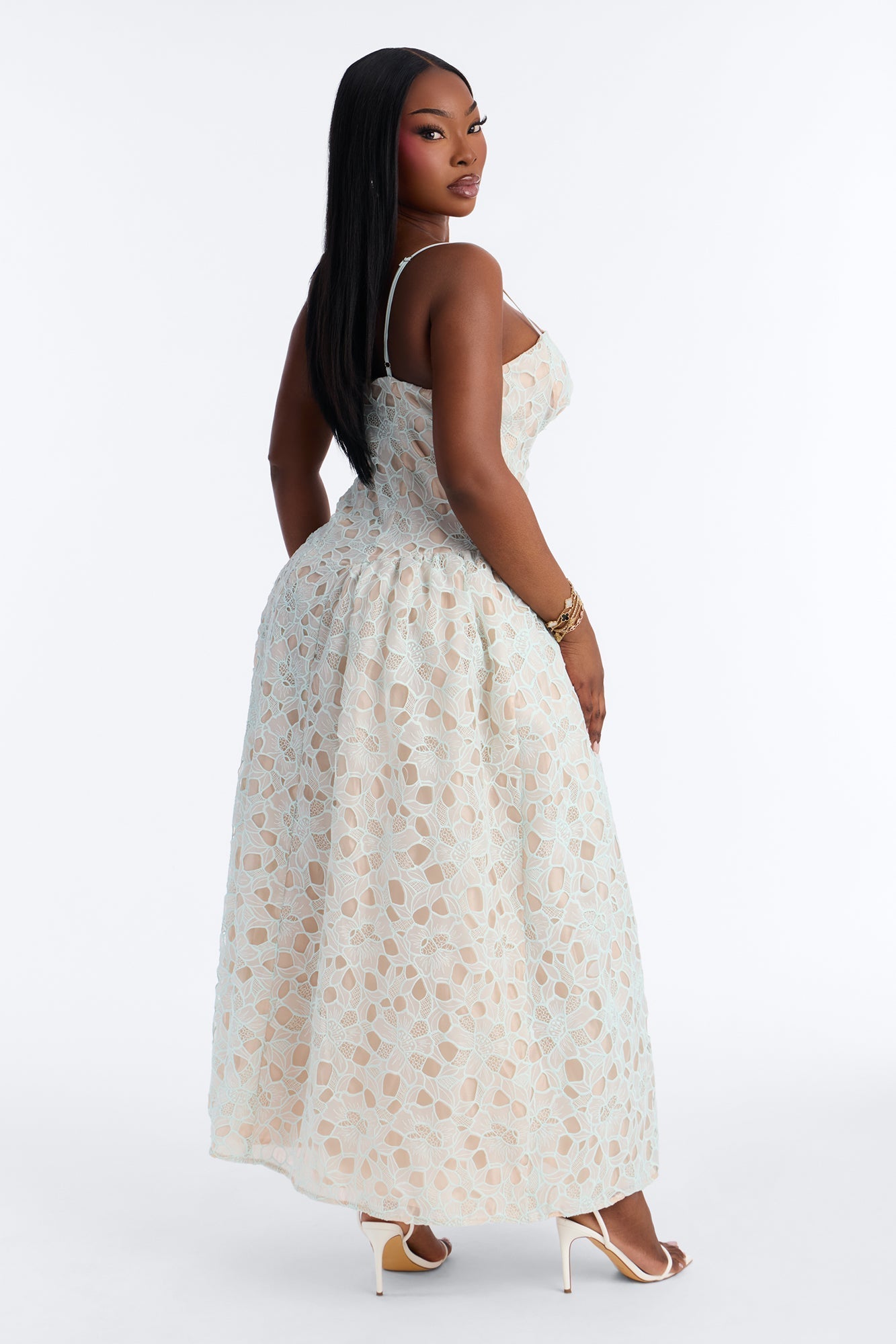 Lace Meadow Midi Dress - Light Blue