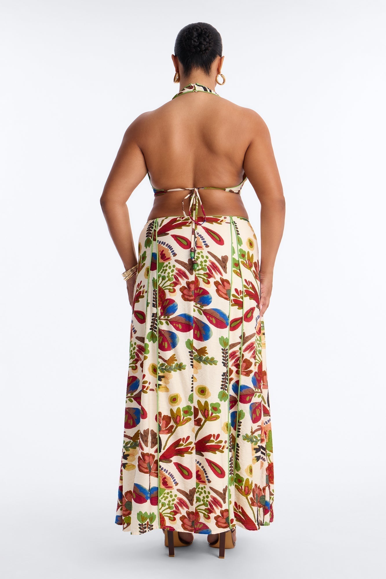 Sicilian Summer Linen Maxi Dress - Cream/combo