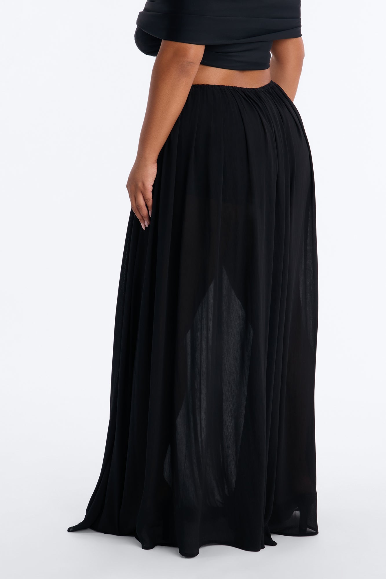 Moonlight Romantic Low Rise Chiffon Maxi Skirt - Black