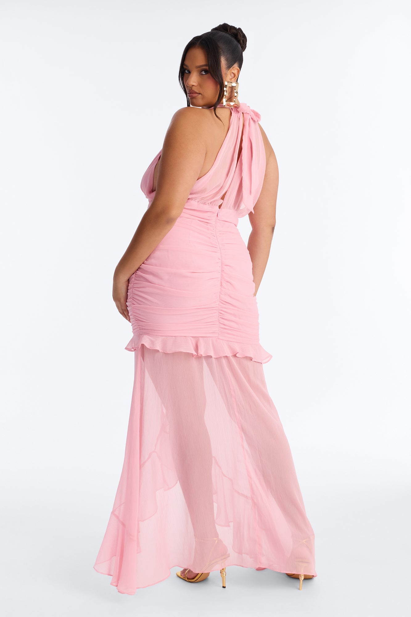 In The Clouds Ruffle Chiffon Maxi Dress - Pink