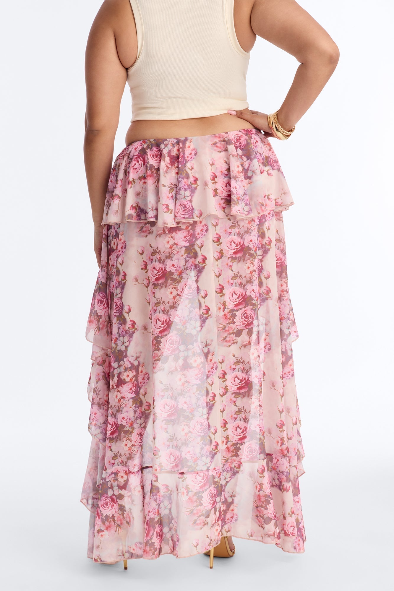 Love For You Floral Chiffon High Low Ruffle Skort - Pink/combo