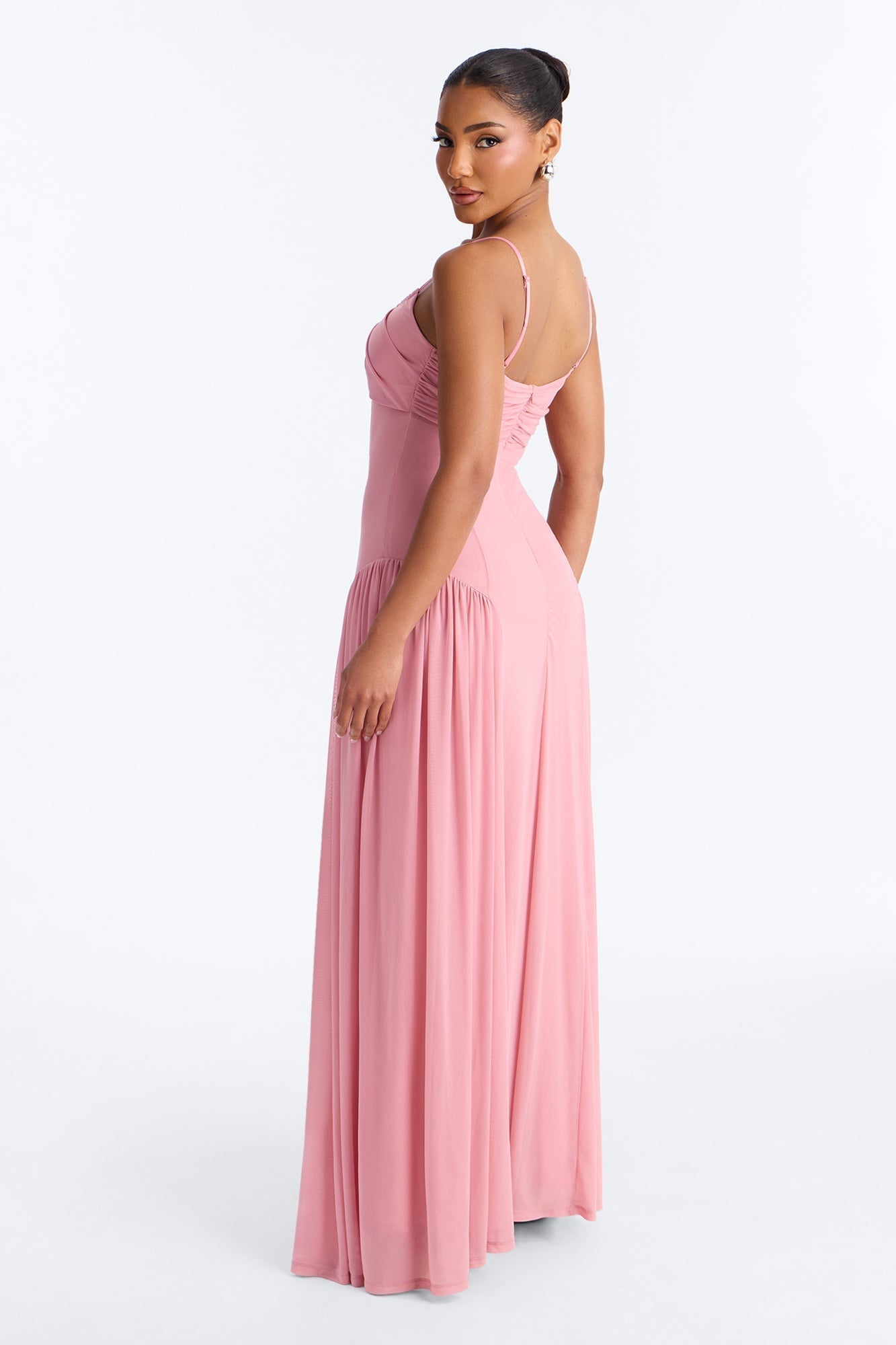 Audrina Pleated Mesh Maxi Dress - Pink