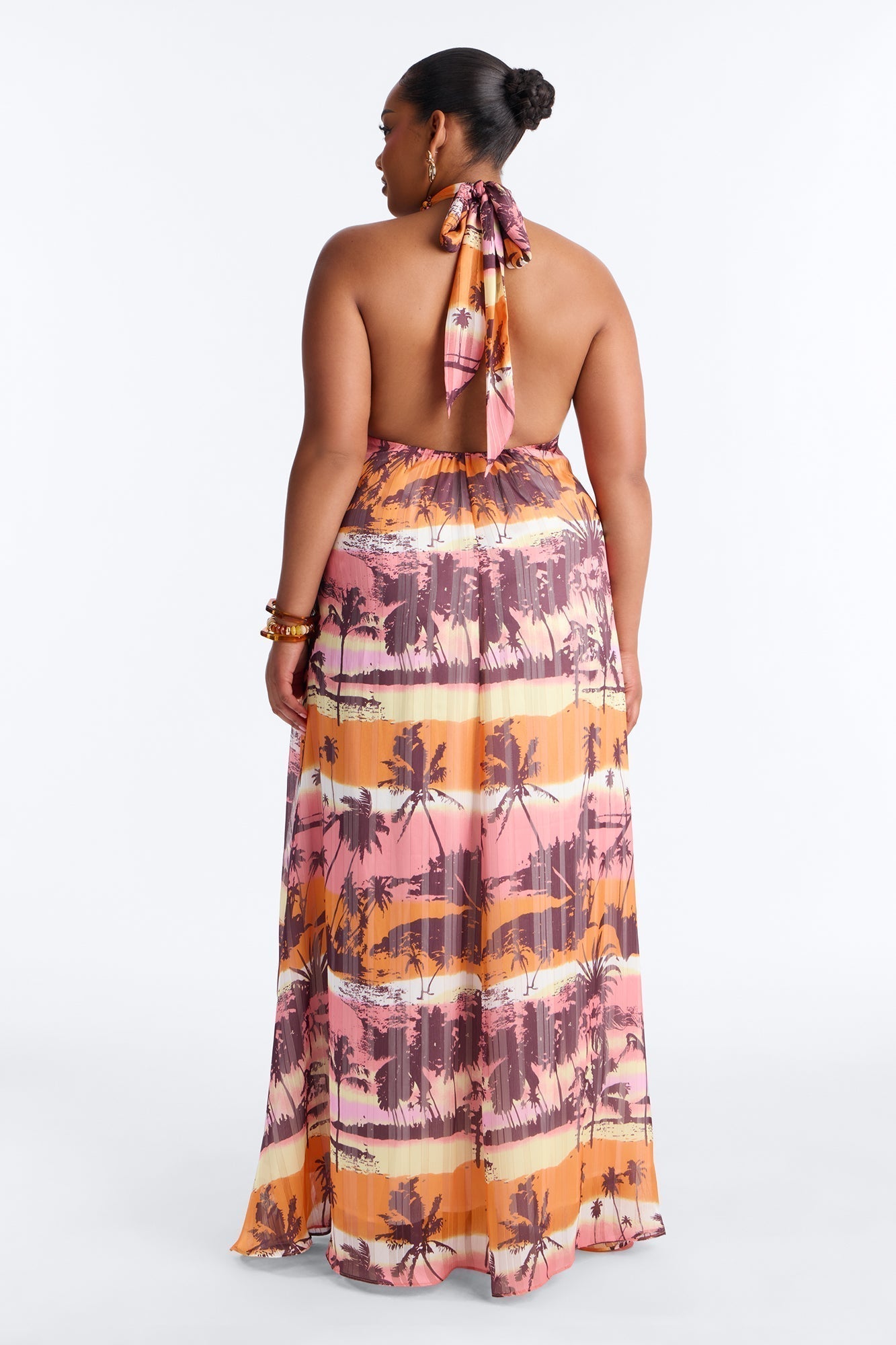 Marigold Sleeveless Chiffon Maxi Dress - Orange/combo