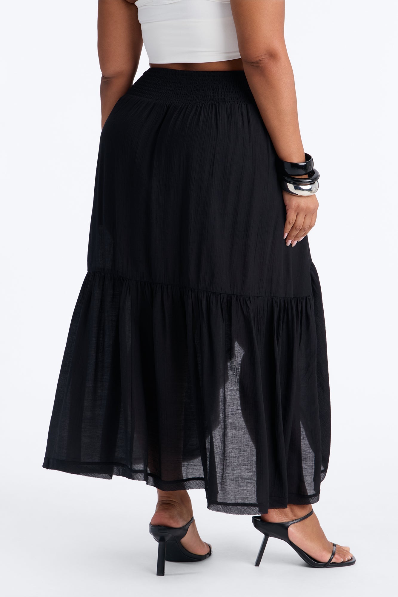 Daydreamer Asymmetrical Tiered Maxi Skirt - Black
