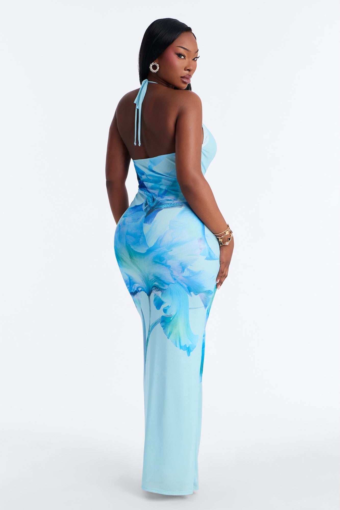 Iyla Floral Mesh Maxi Dress - Blue