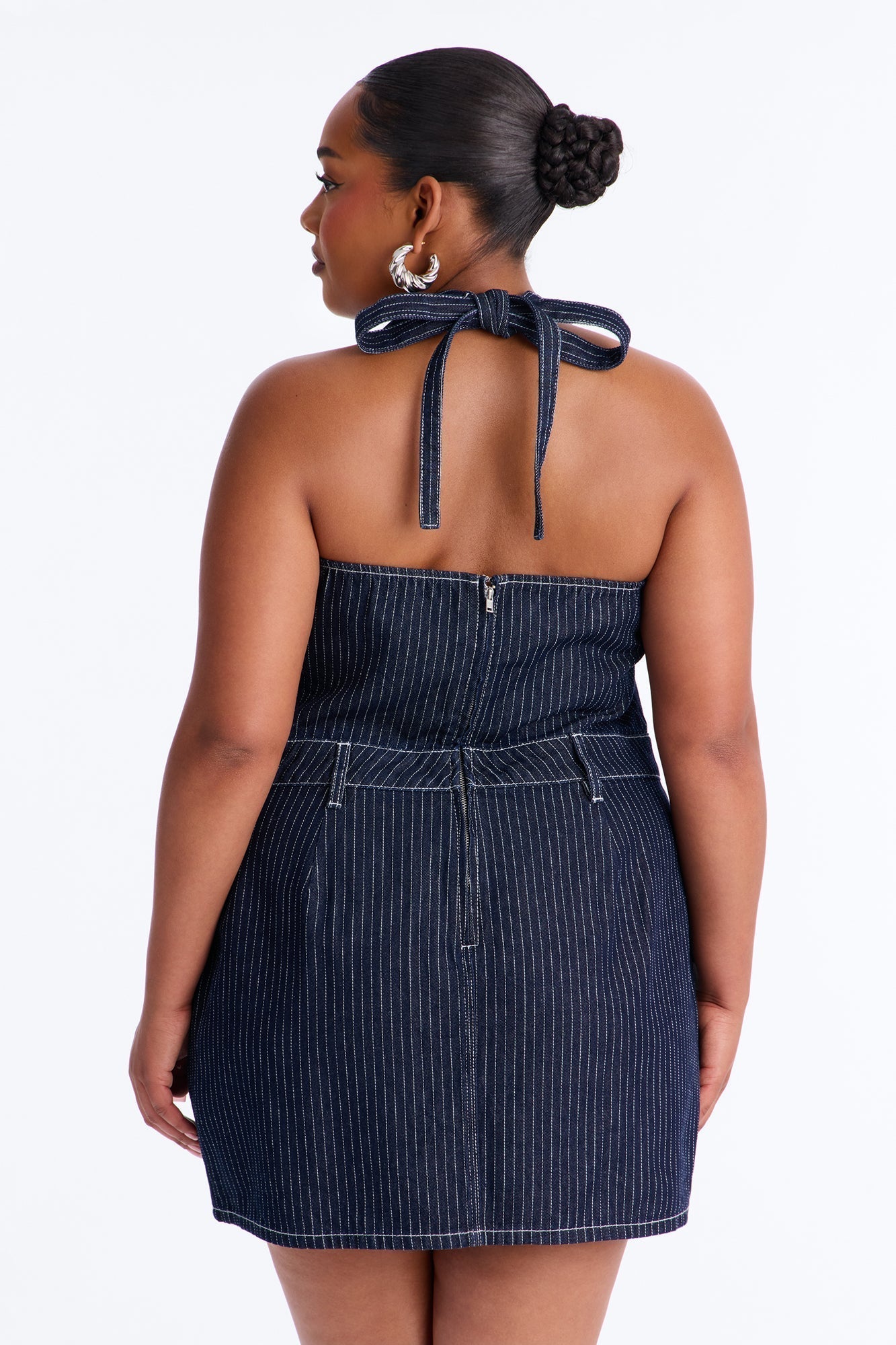 Alexa Halter Denim Mini Dress - Dark Wash