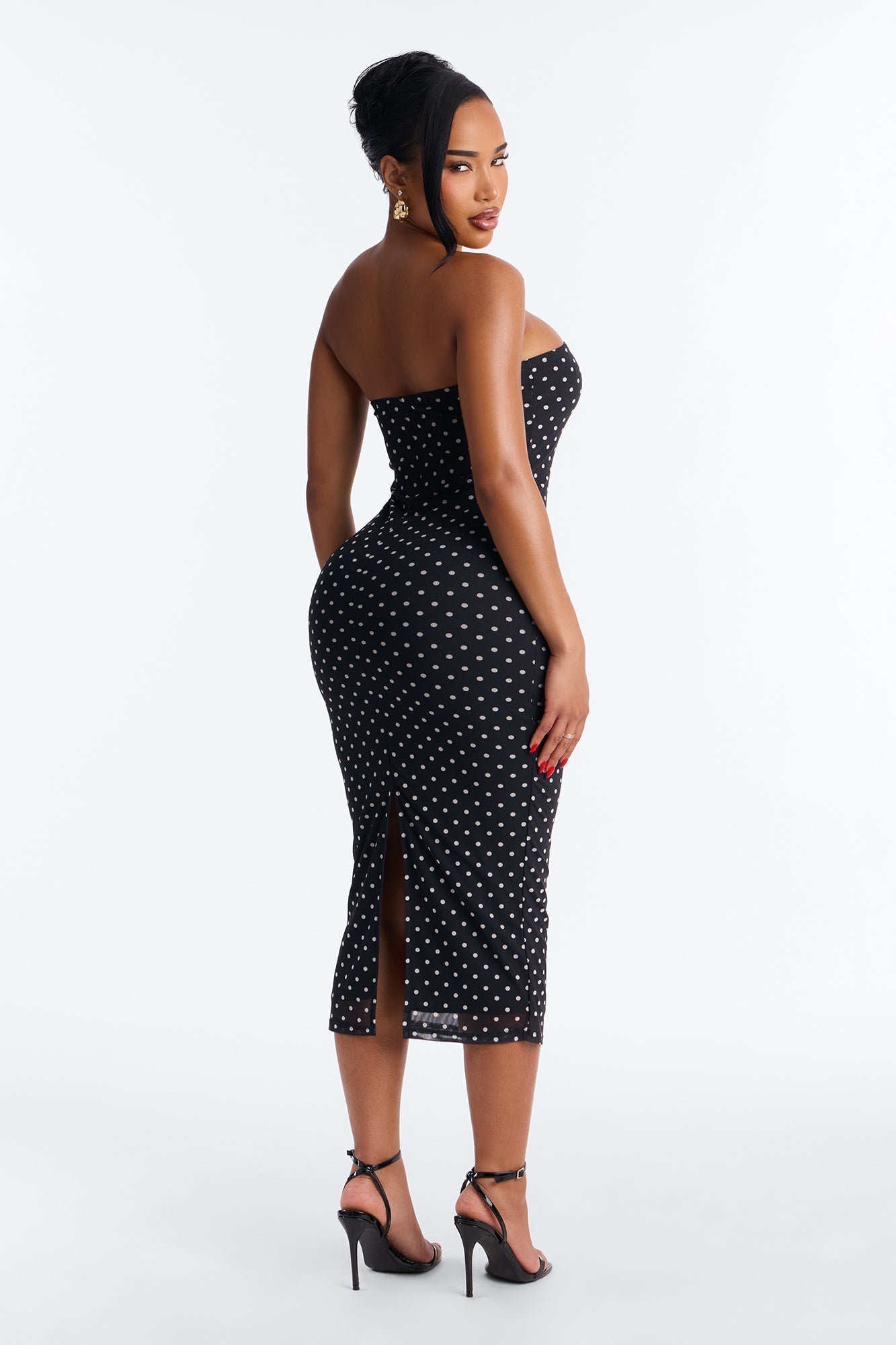 Elara Printed Mesh Midi Dress - Black/White