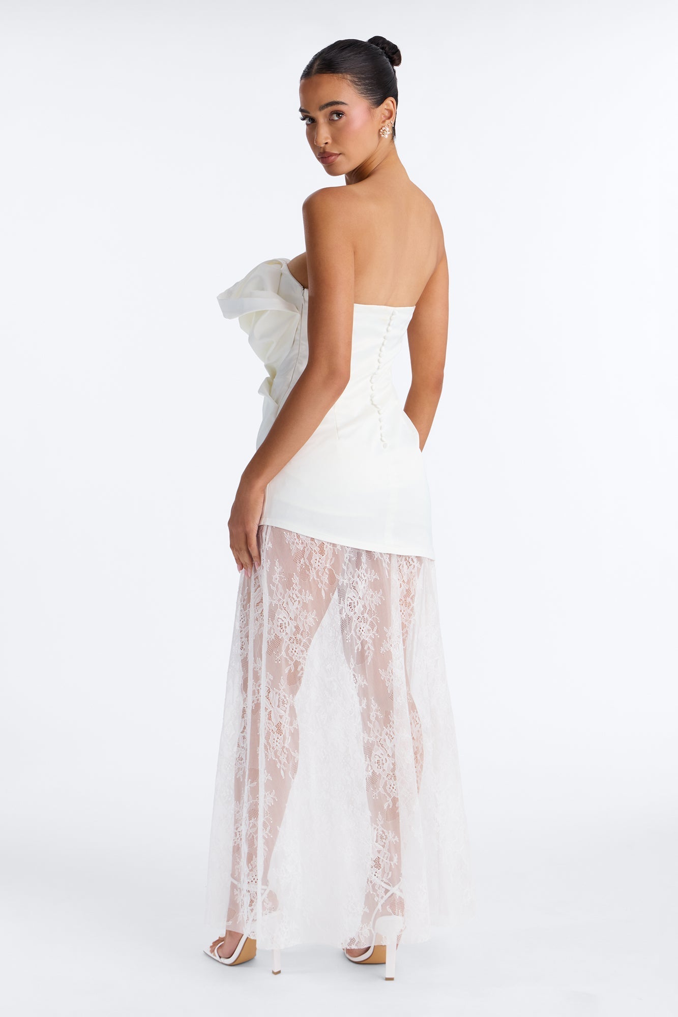 Gala Couture Sheer Lace Maxi Dress - White