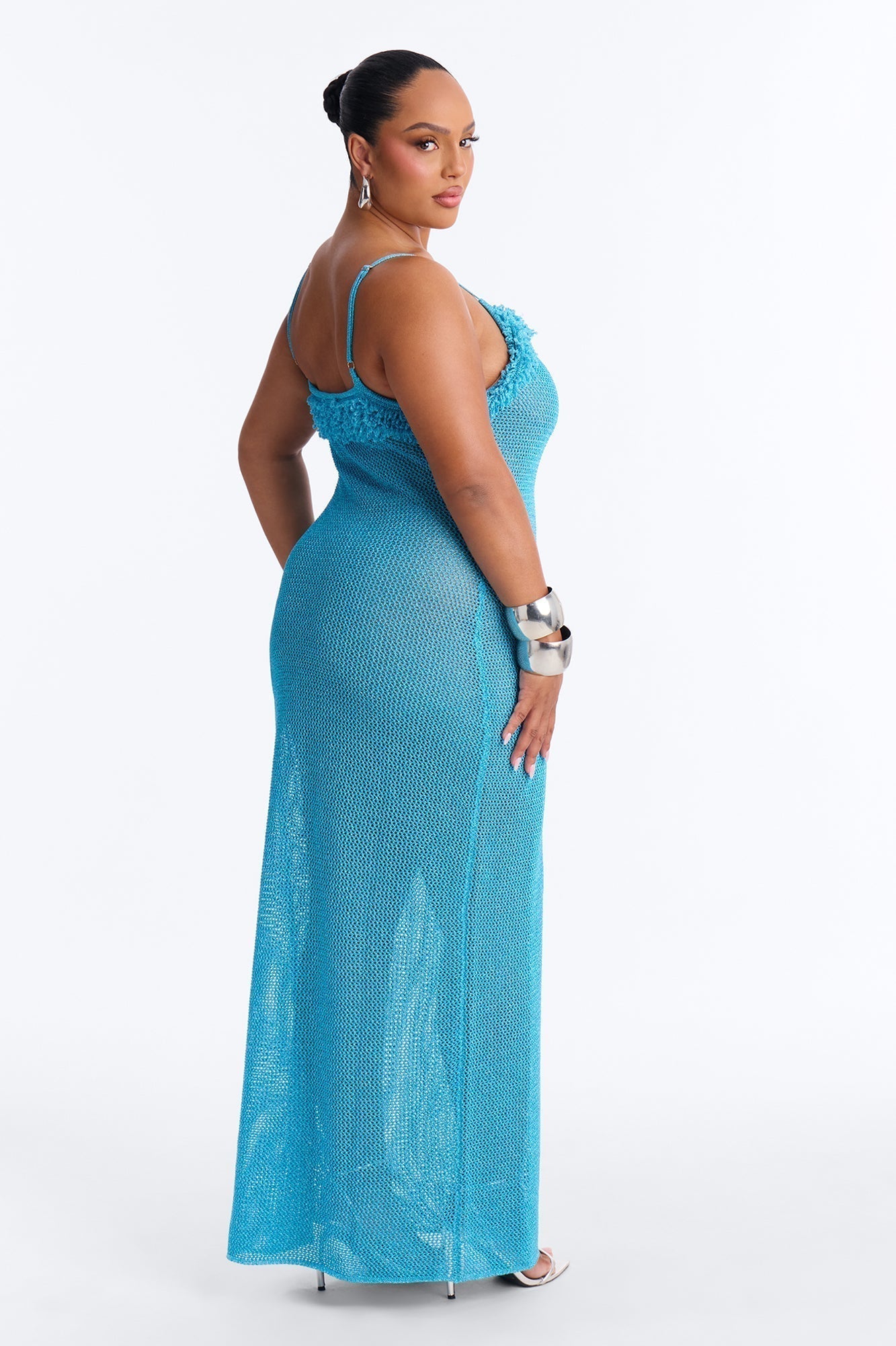 All That Glitters Crochet Maxi Dress - Aqua