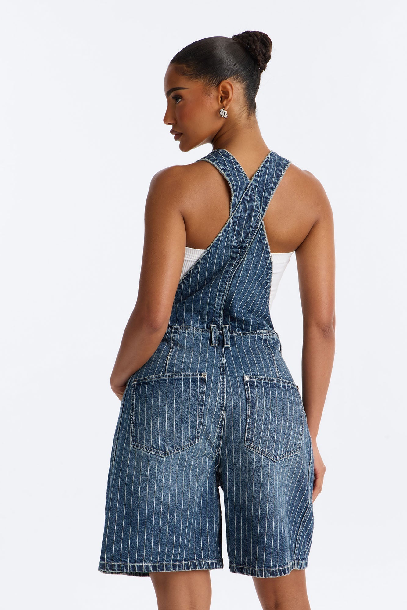 Legendary Striped Denim Shortalls - Medium Wash