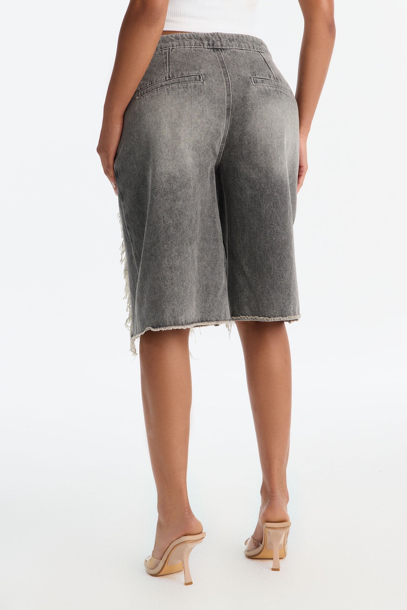 The Way It Goes Lace Detail Denim Jorts - Grey