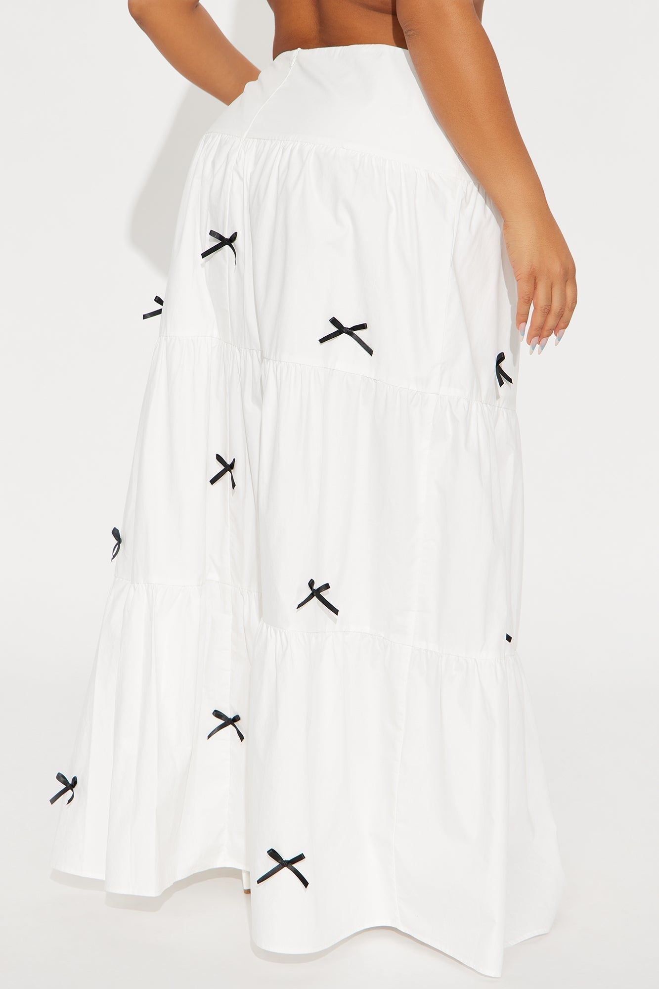 In Love With Bows Tiered Maxi Skirt - White